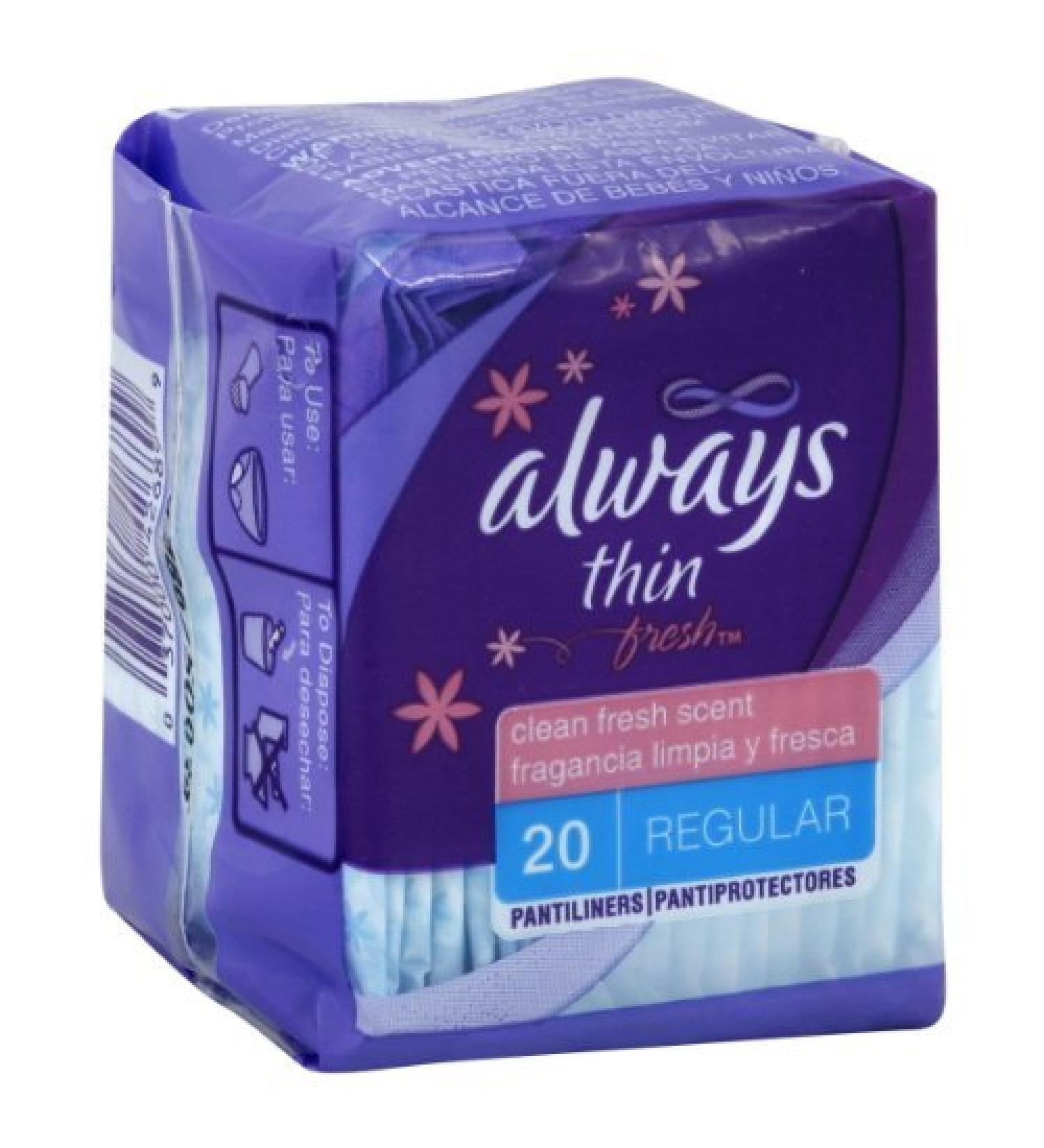 Always Thin Pantiliners Regular Clean Fresh Scent 20 Each