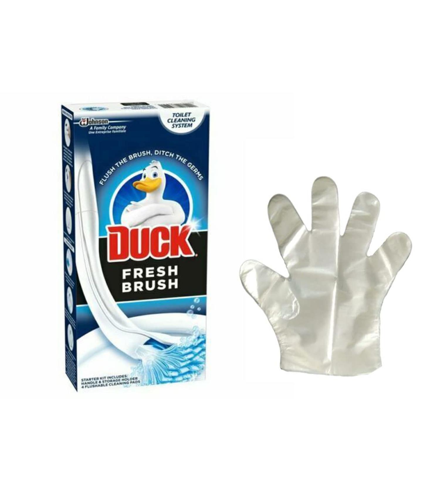 Housold Duck Fresh Brush Handle Toilet Bowl Cleaner Includes 1 Handle 1 Storage Holder and 4 Flushable Pads with 100 Pcs Disposable Toilet Cleaning Gloves - Buy Online on GoSupps.com
