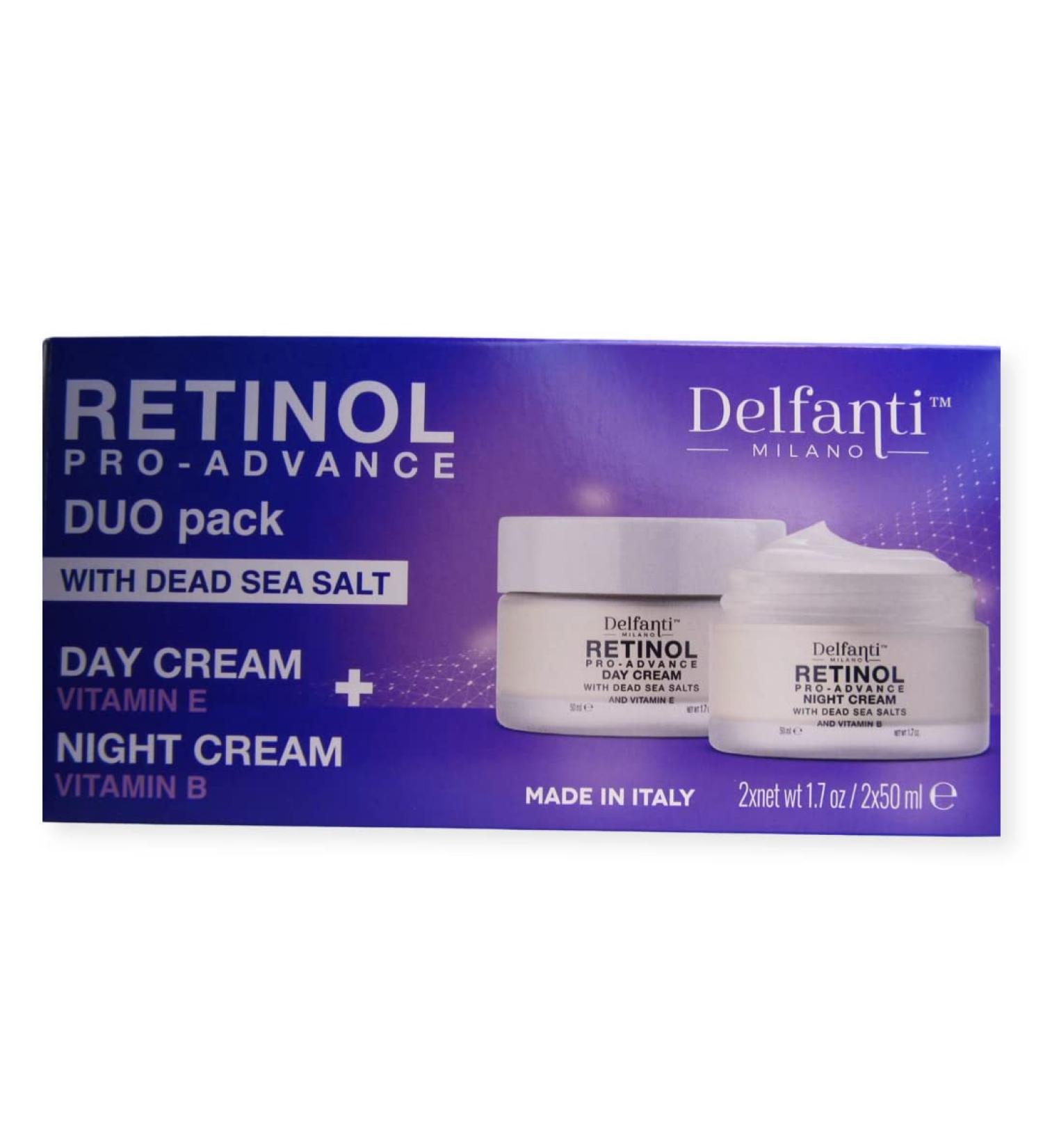Shop Delfanti-Milano Retinol Pro-Advance Duo Pack - Anti-Aging Day & Night Creams with Dead Sea Minerals | Made in Italy - Buy Online on GoSupps.com