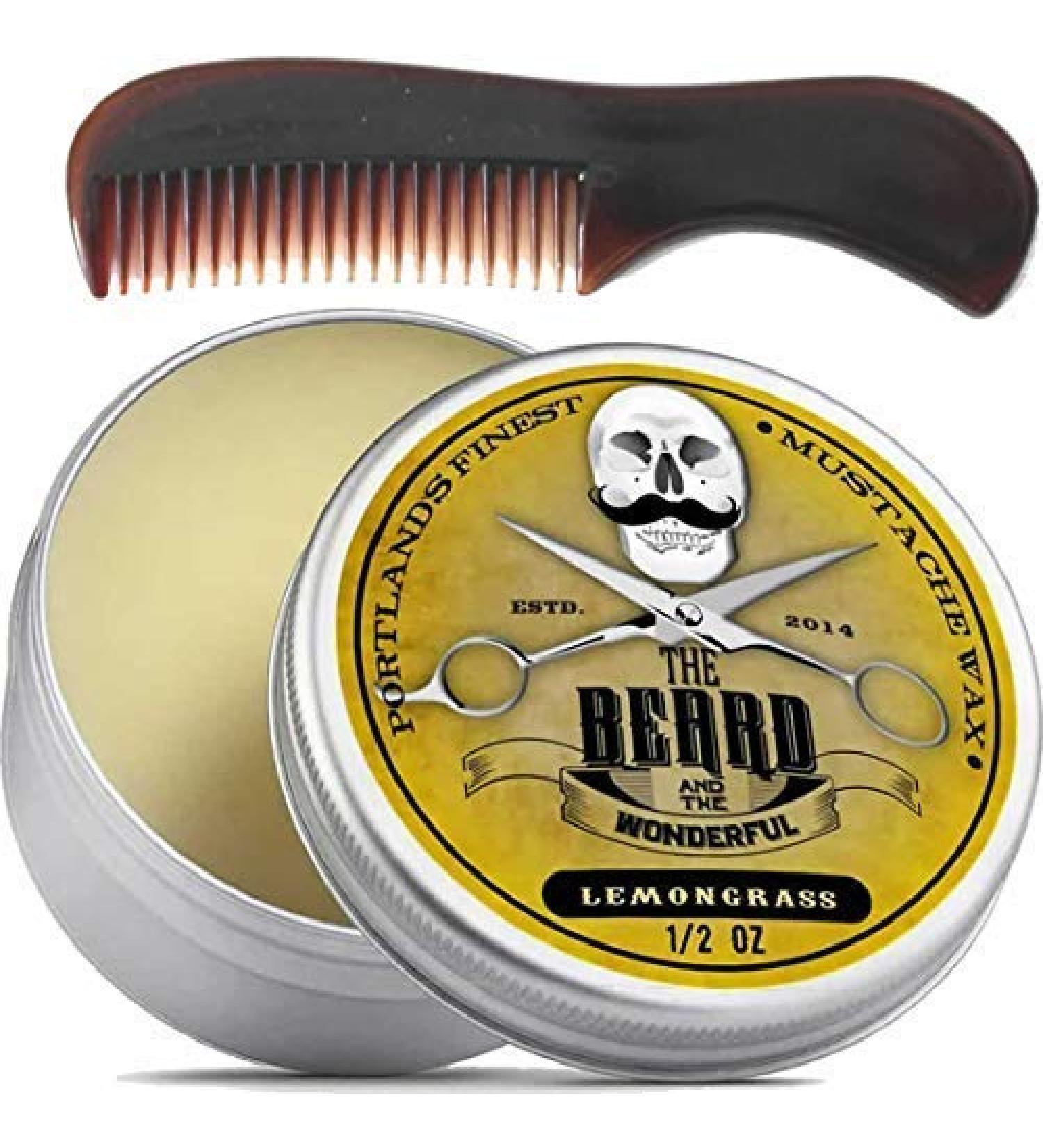 Moustache and Beard Wax for Men with Pocket-Sized Comb | Promotes Growth, Moisture Resistant | Natural Ingredients | Lemongrass 15ml + Comb - Buy Online on GoSupps.com