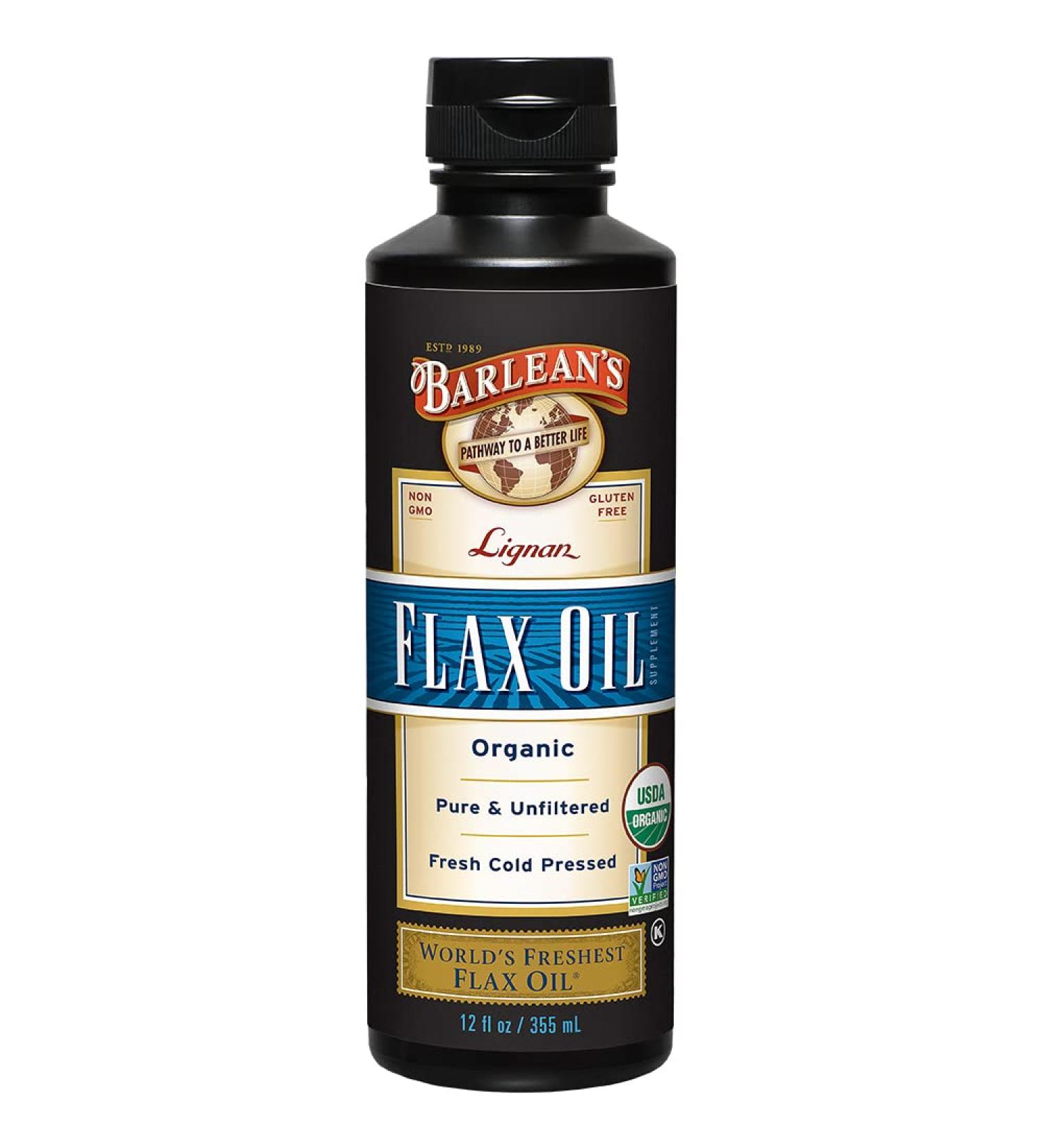 Barlean's Lignan Flaxseed Oil - 7230mg ALA Omega-3 for Heart Health - Vegan, USDA Organic, Non-GMO, Gluten-Free - 12 oz - Buy Online on GoSupps.com