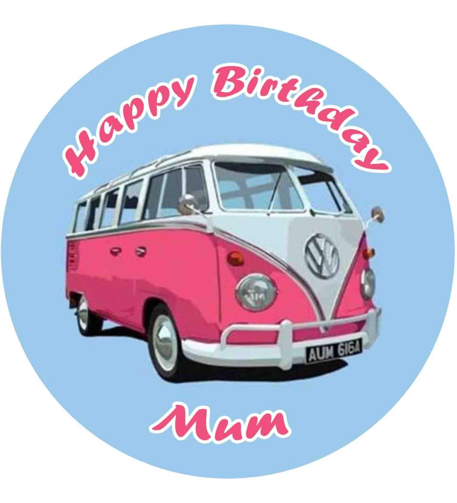 VW campervan Cake Topper Edible Icing Round up to 8"