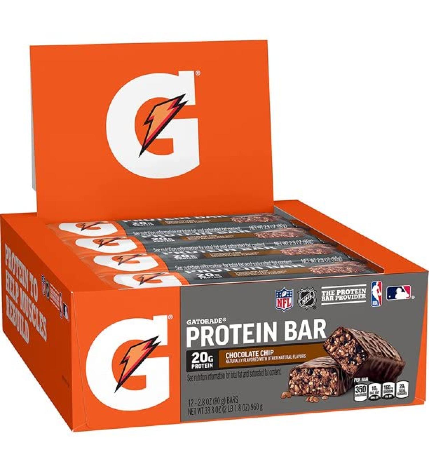 Gatorade Whey Protein Recover Bars Chocolate Chip 2.8oz (12 Pack) - Buy Online on GoSupps.com