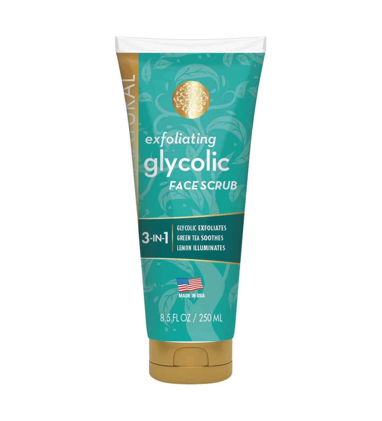 Arganatural Exfoliating Glycolic Facial Scrub | Remove Blackheads & Minimize Pores | Green Tea & Lemon | 8 Fl Oz - Buy Online on GoSupps.com
