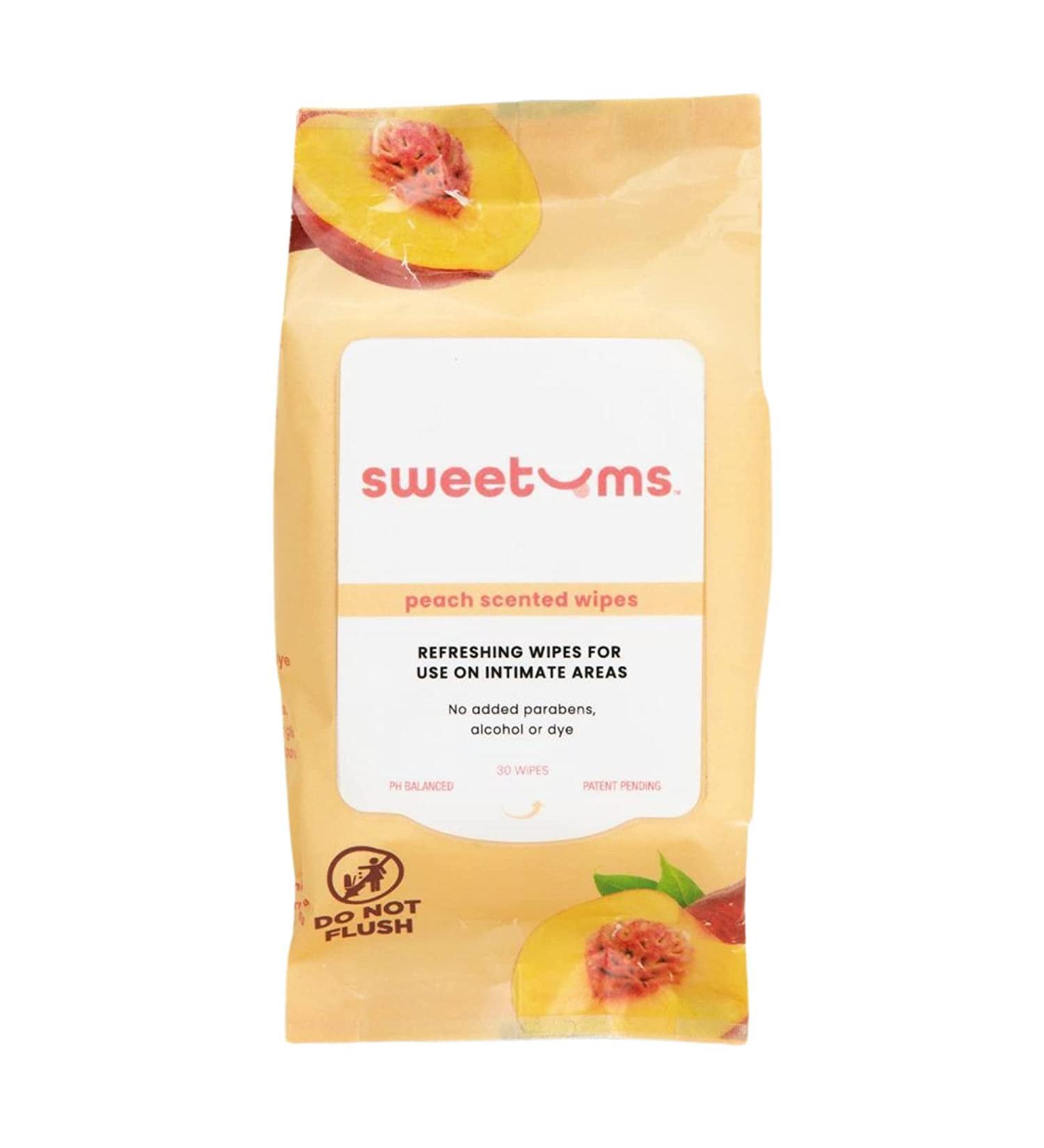 Sweetums Peach Scented Feminine Wipes - pH Balanced, Biodegradable - 30 Pack - Buy Online on GoSupps.com