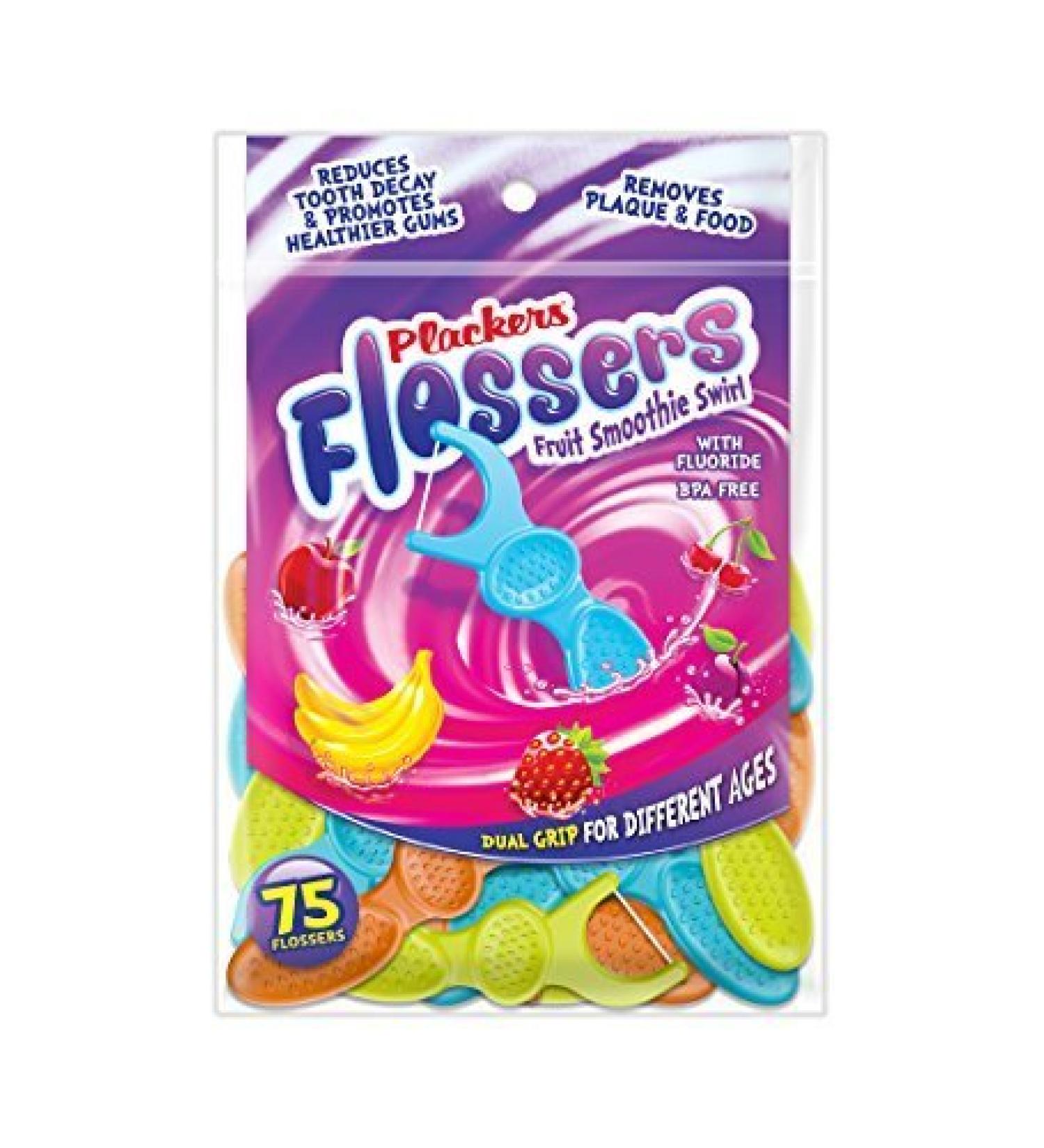 Plackers Kids Flossers Fruit Smoothie Swirl 225 Count - Pack of 3 - Dental Floss for Children - Teeth Cleaning and Oral Care - Buy Online on GoSupps.com