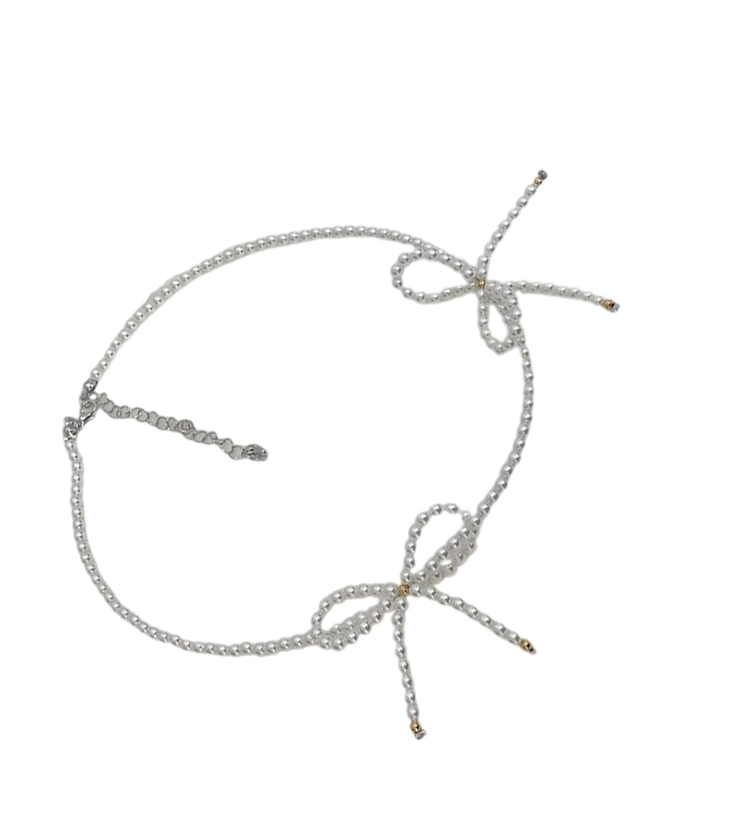 Oralgos Elegant White Choker Necklace | Crystal Pearls & Short Bow | Fashionable Statement Jewelry - Buy Online on GoSupps.com