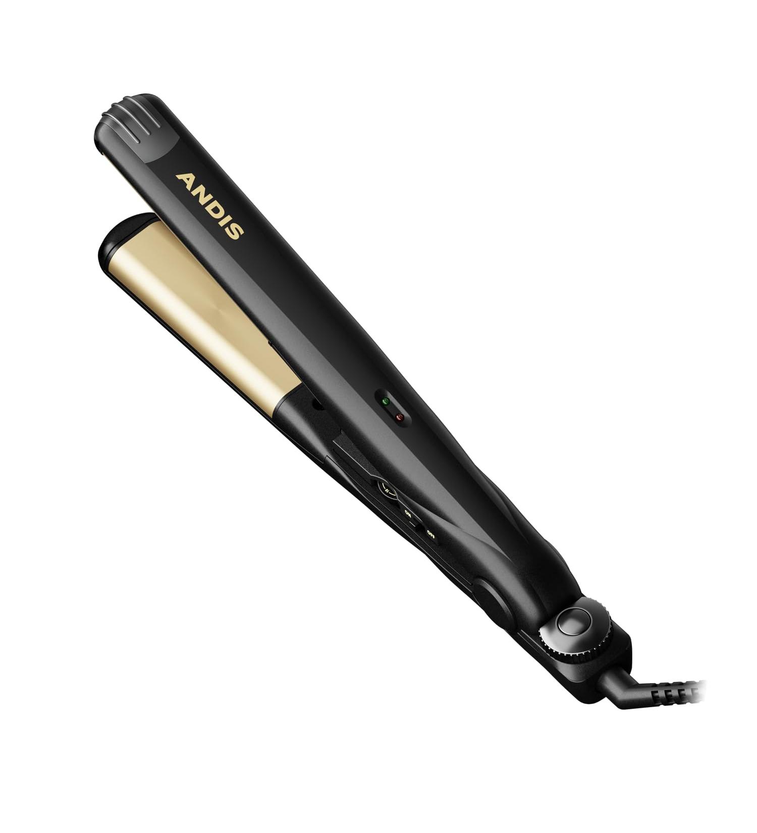 Andis 67695 Professional 1-Inch Tourmaline Nano-Ceramic Hair Flat Iron | High Heat 450 F | Dual Voltage | Auto Shut-Off | Frizz-Free Hair Straightener - Black/Gold - Buy Online on GoSupps.com