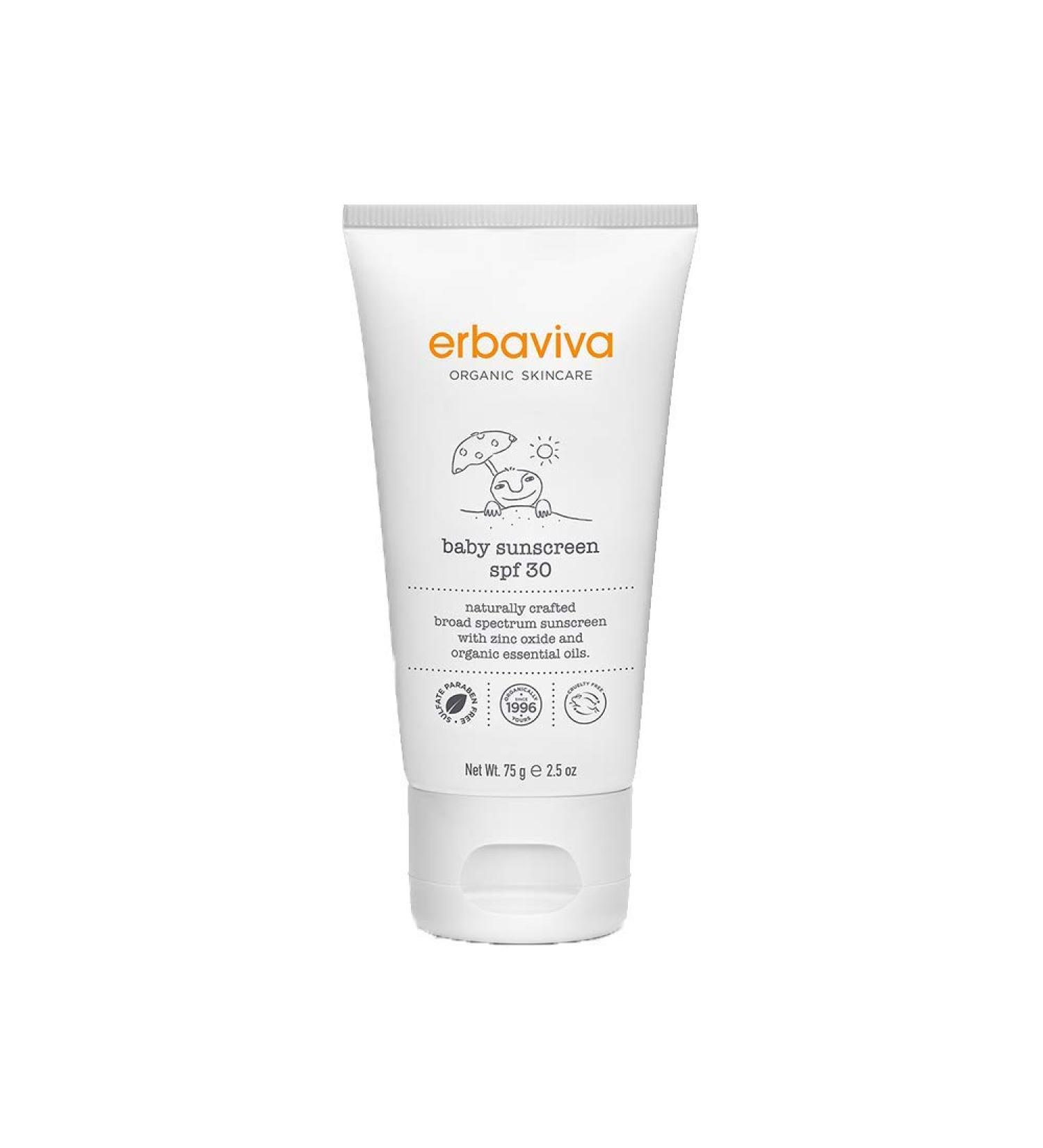 Erbaviva Organic Baby Sunscreen 2.5 oz | Coral Reef Safe & Water Resistant | Natural UVA & UVB Protection with Essential Oils - Buy Online on GoSupps.com
