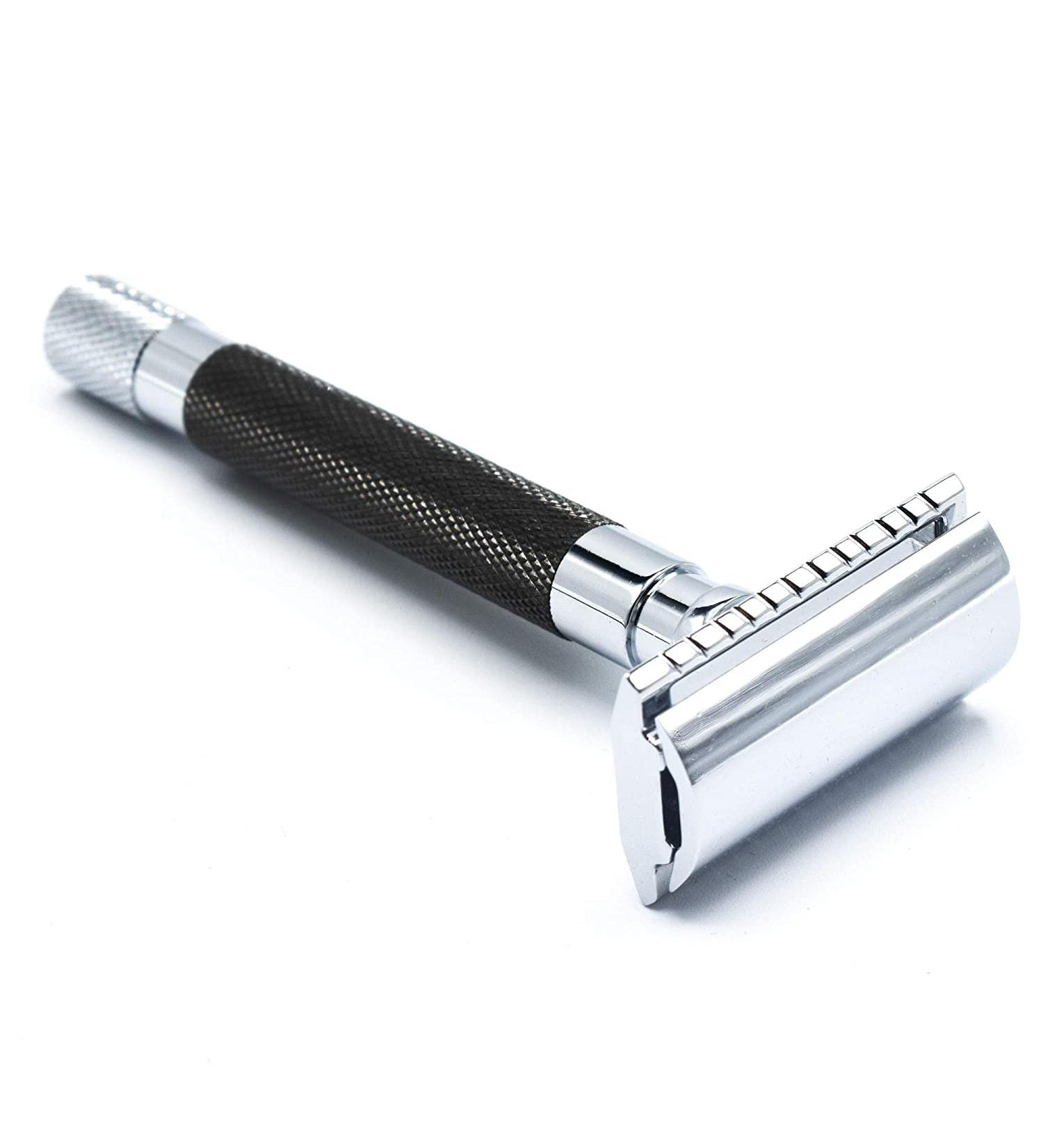 Parker Safety Razor 56R - Heavyweight Eco-Friendly Double Edge Razor with 5 Premium Platinum Blades - Graphite Finish - Buy Online on GoSupps.com