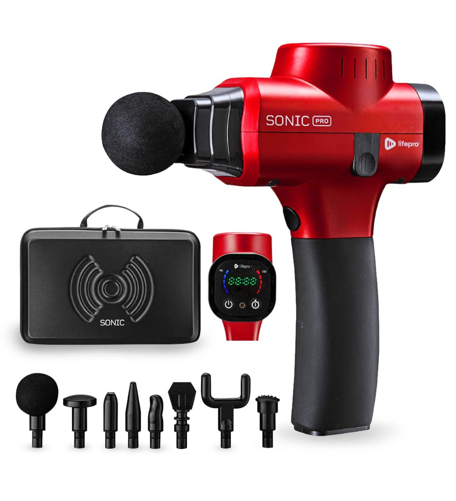 LifePro Sonic Pro Percussion Massage Gun | Deep Tissue Back Massager for Pain Relief | 75 Lbs Stall Force | 8 Attachments | Red - Buy Online on GoSupps.com