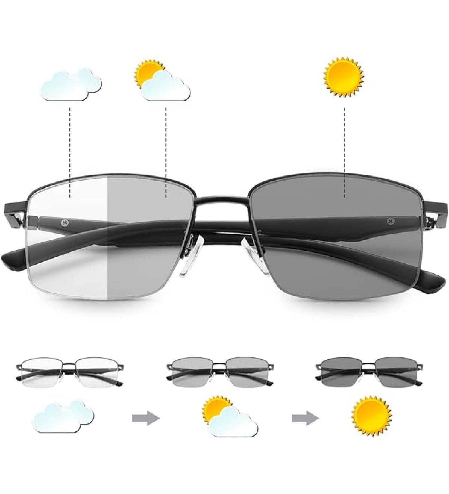 YIMI Photochromic Progressive Multifocus Computer Reading Glasses Spring Hinge Transition UV Sunglasses Anti Glare Sun Reader - 2.5 X - Buy Online on GoSupps.com