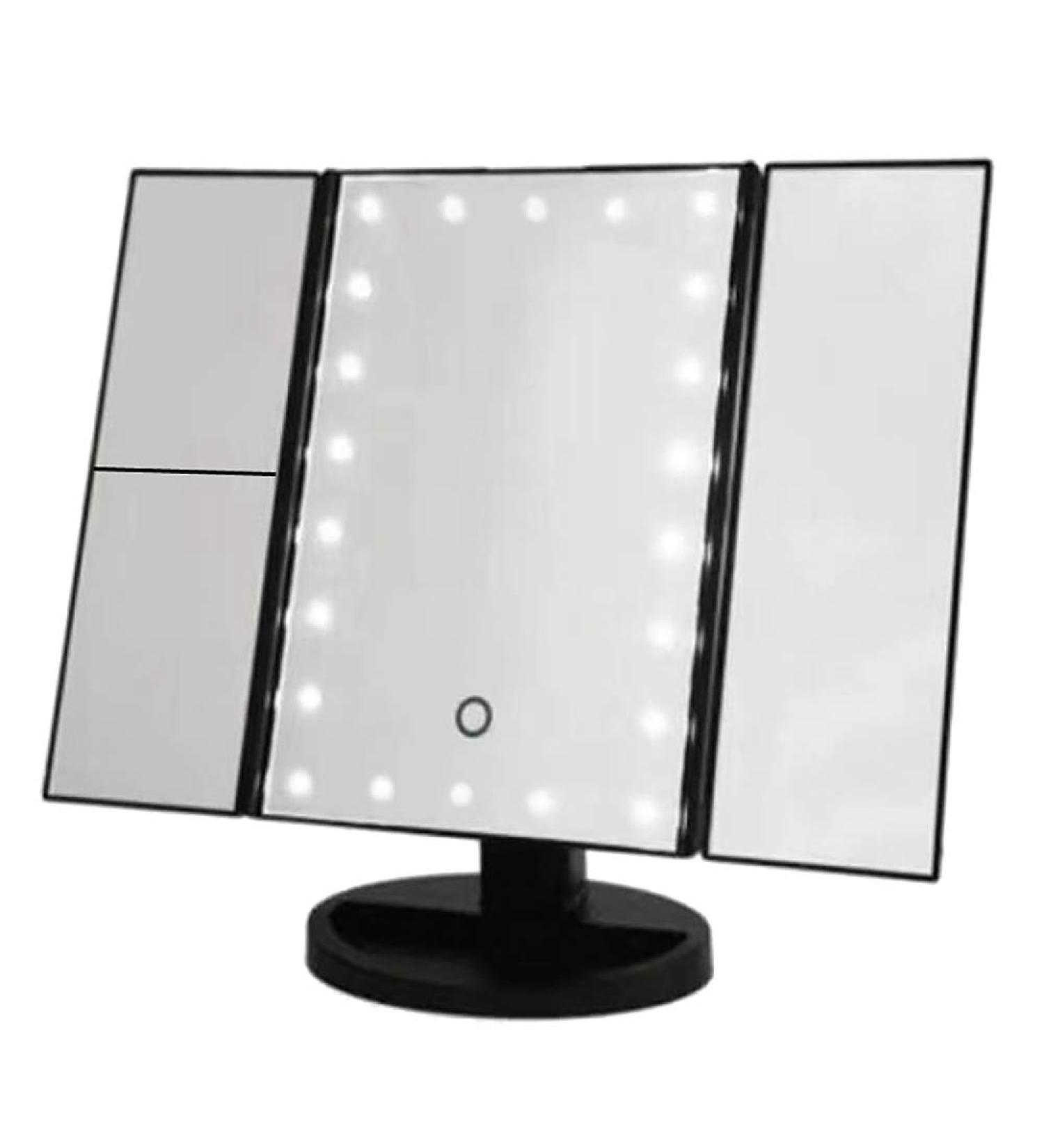 Beifenl Trifold Portable LED Foldable Mirror USB Desktop Beauty Mirror Smart Contact - Black - Buy Online on GoSupps.com
