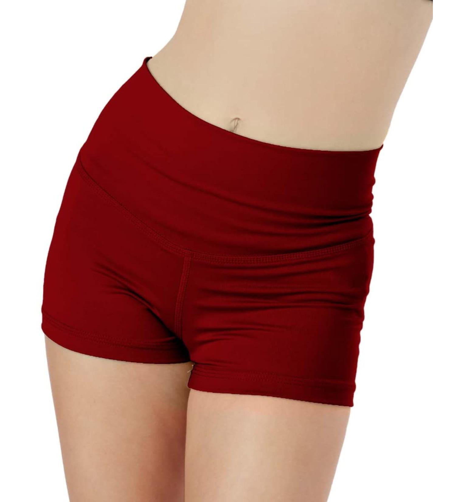 Liakada Dancewear Girls' High Waist Booty Shorts for Dance, Cheer, Yoga, Sports Merlot Large