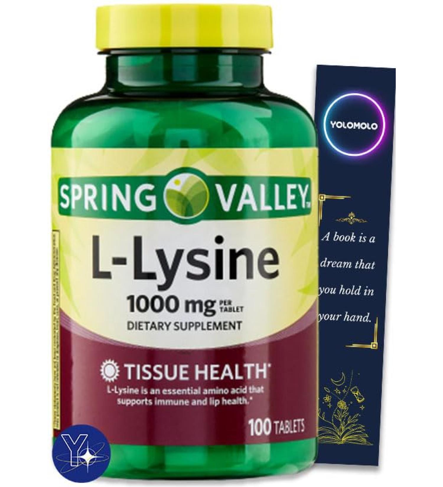 L-Lysine Amino Acid Supplements - Spring Valley 1000 mg 100 Count | YOLOMOLO Bookmark Gift - Buy Internationally - Buy Online on GoSupps.com