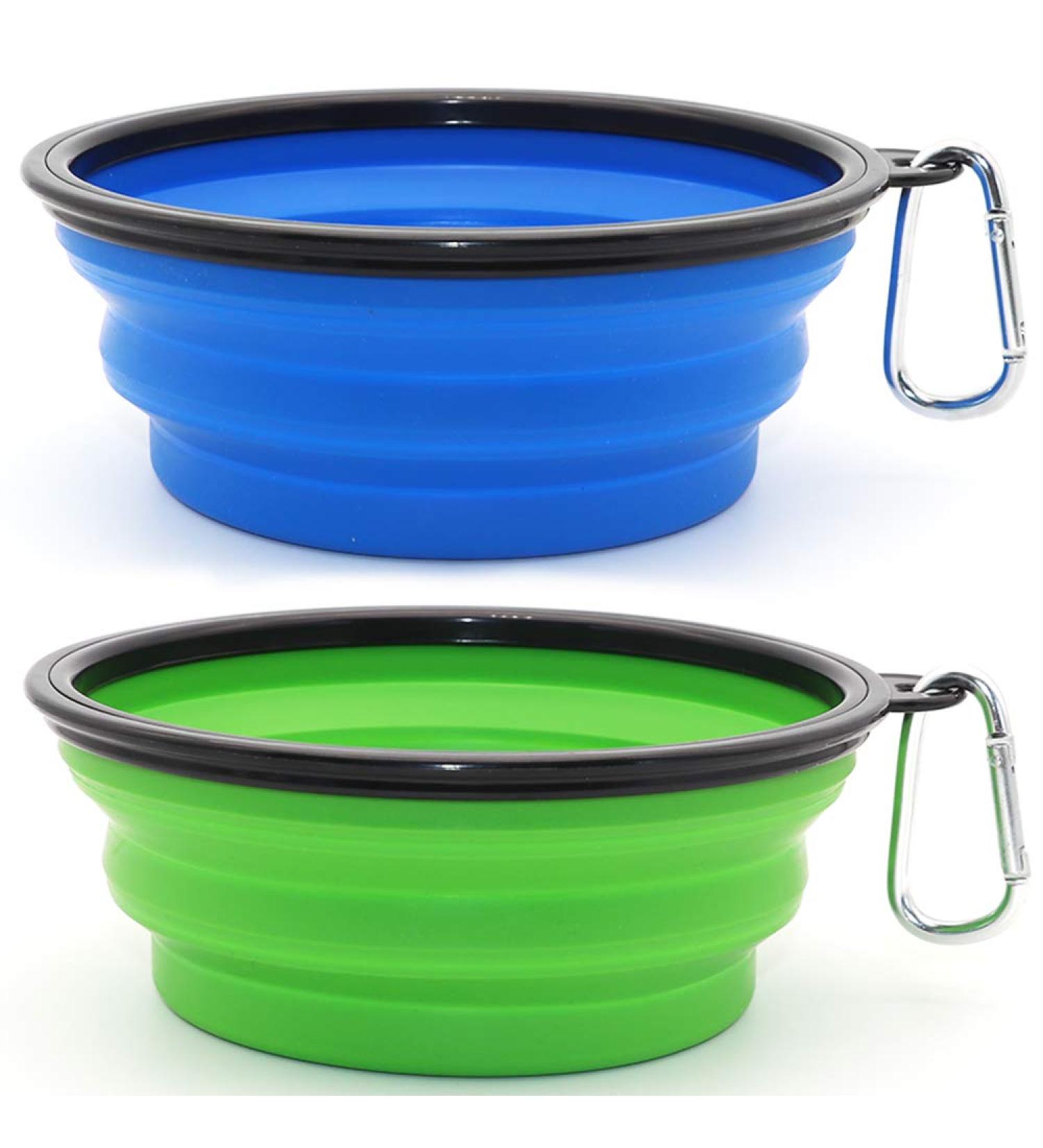 Slson Foldable Travel Dog Bowl - 2 Pack (1000ml) with Carabiners for Cats & Dogs - Ideal for Water & Food - Blue & Green - Buy Online on GoSupps.com