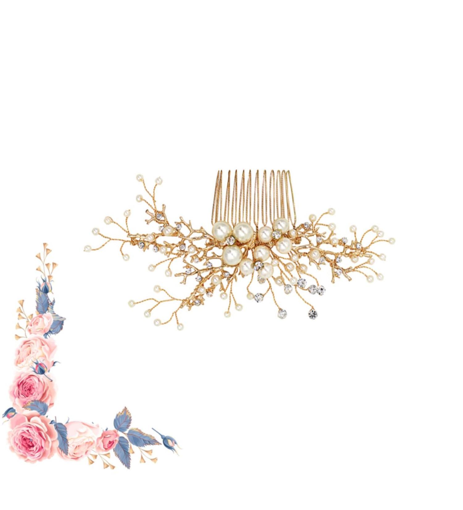 DOITOOL Bridal Hair Accessories Wedding Hair Comb Golden Hair Comb Wedding Hair Jewelry Pearl Hair Comb Tiara Women Hairpin Bridal Headdress The Flowers Headgear Hair up Bride - Buy Online on GoSupps.com