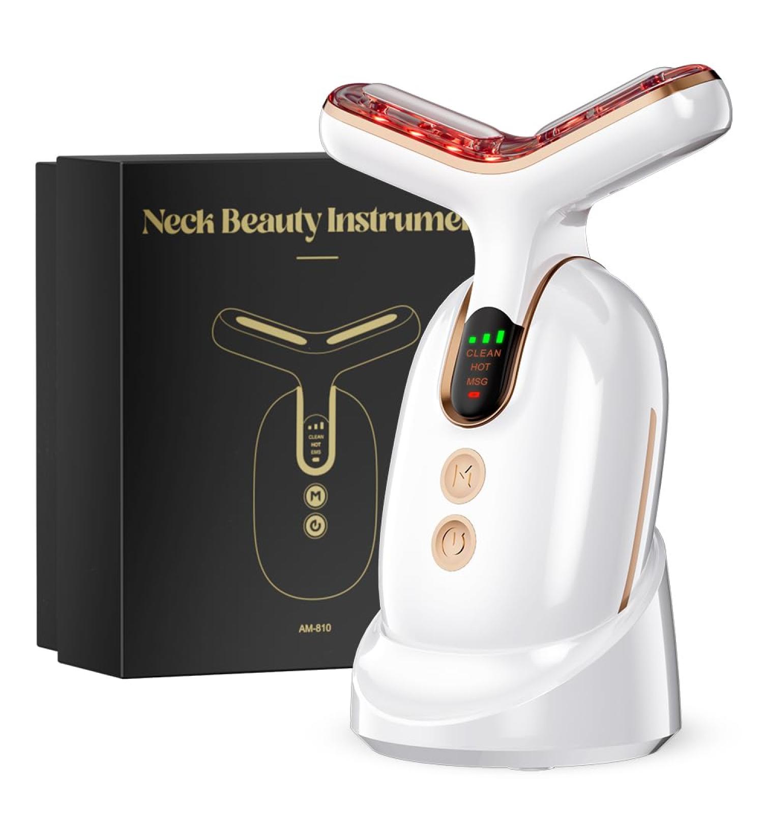 Neck Face Massager Device | Multifunctional Facial Massager for Skin Care & Double Chin Relief - Vibration & Thermal - White Gold - Buy Online on GoSupps.com