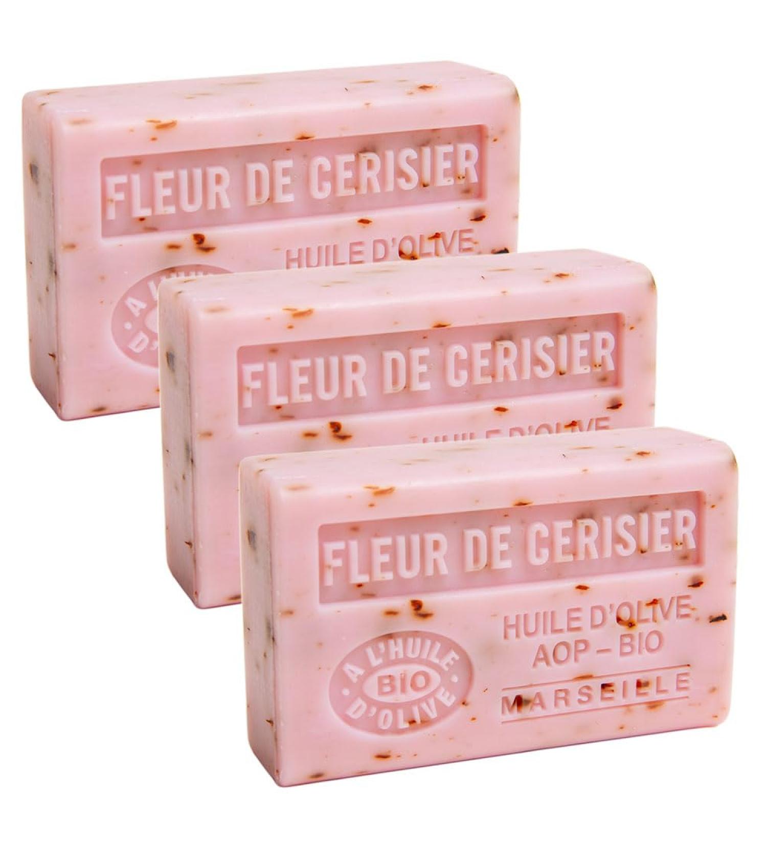 Savon de Marseille - Organic Olive Oil & Shea Butter Soap - Cherry Blossom - 125g Set of 3 - International Shipping Available - Buy Online on GoSupps.com