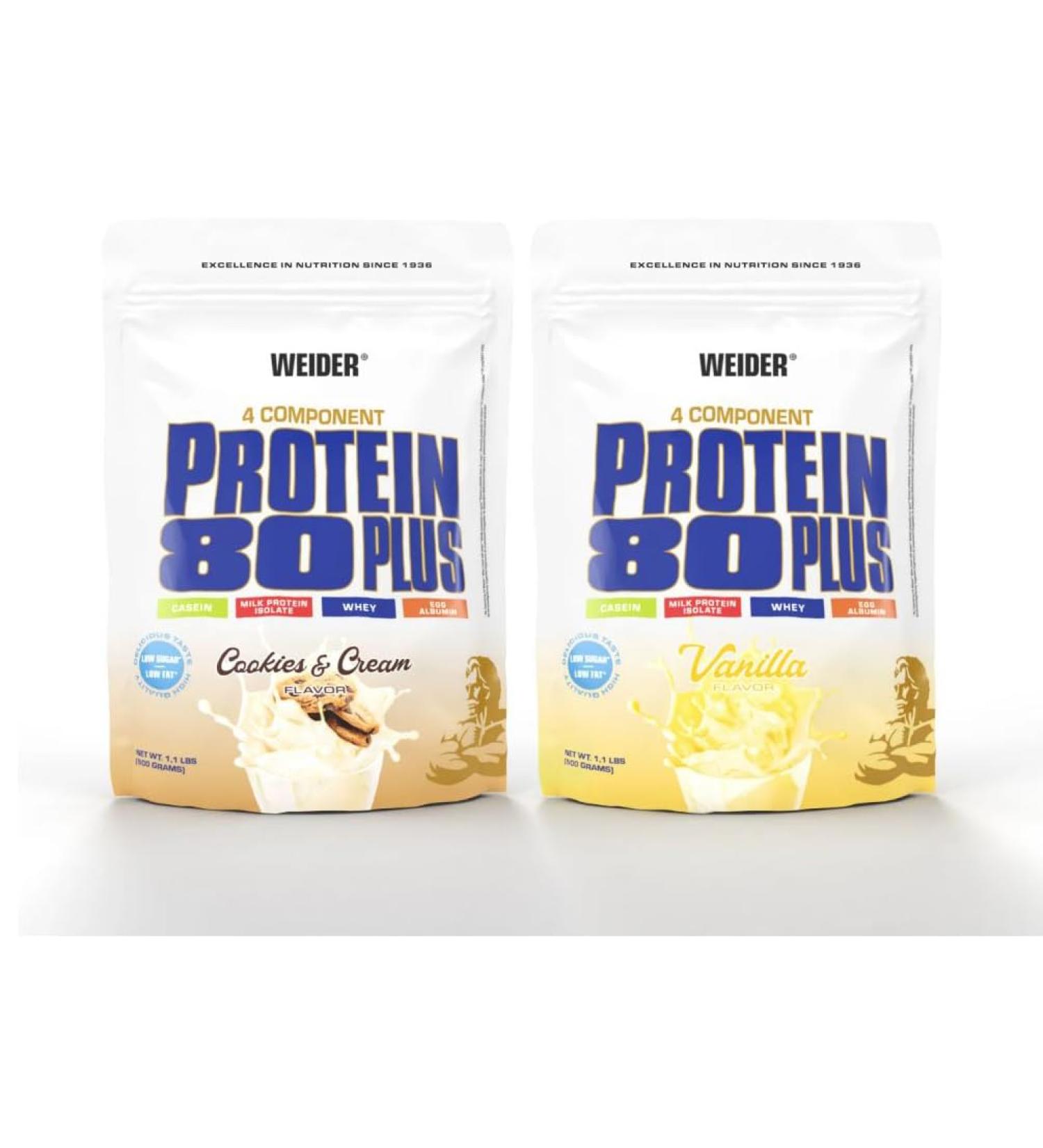 Weider Protein 80 Plus Bag 2-Pack Cookies & Cream/Vanilla 2 x 500 g (1 x 1 kg)