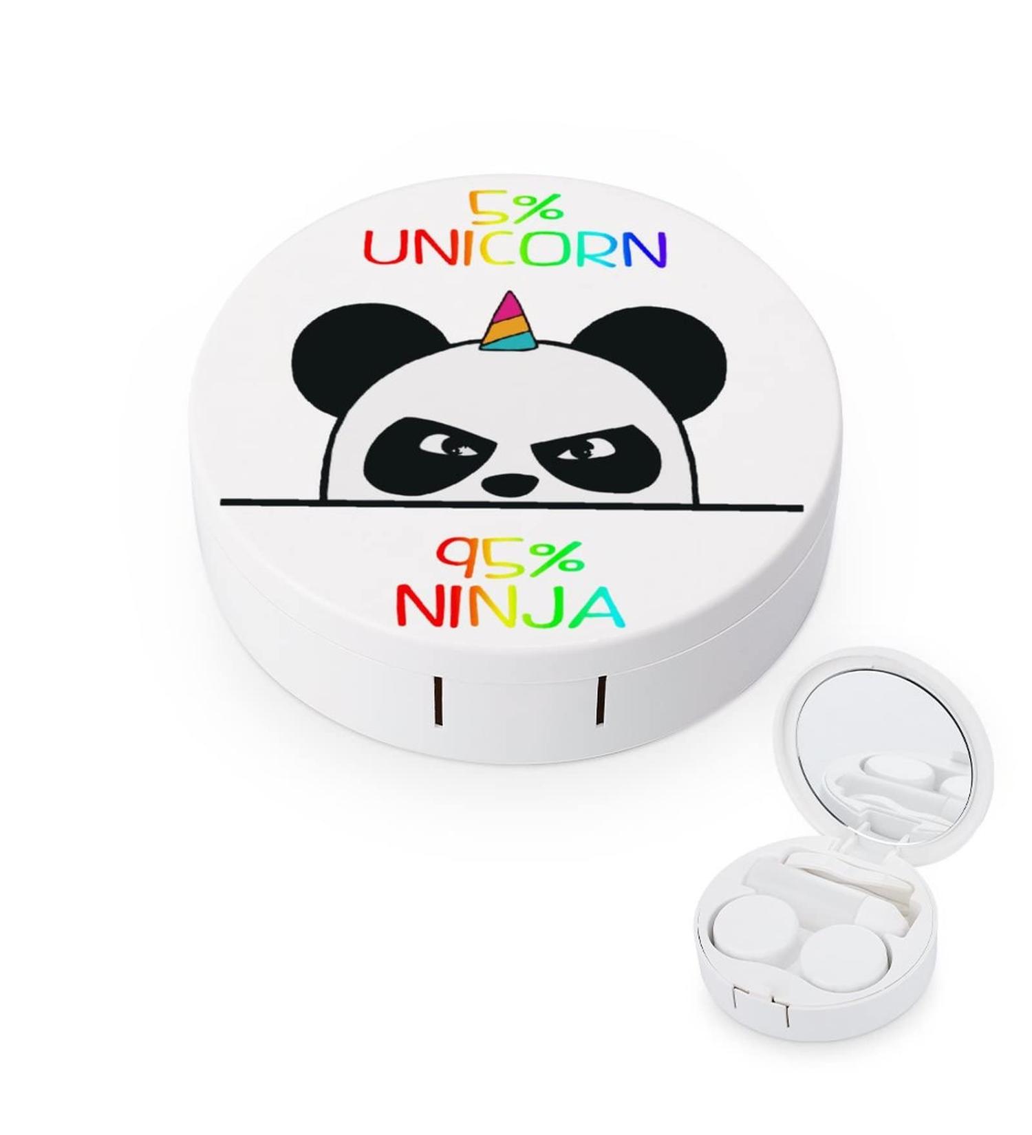 Unicorn Ninja Panda Round Case For Contact Lens Kit Storage Box with Mirror Printed - Buy Online on GoSupps.com