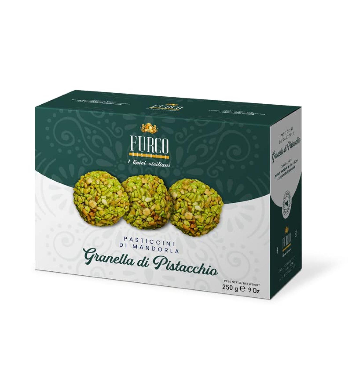 Furco | Granella Pistachio | Italian Almond Paste Biscuits Box 250g | Artisan Italian | Pasticcini di mandorla (Granella Pistachio) - Buy Online on GoSupps.com