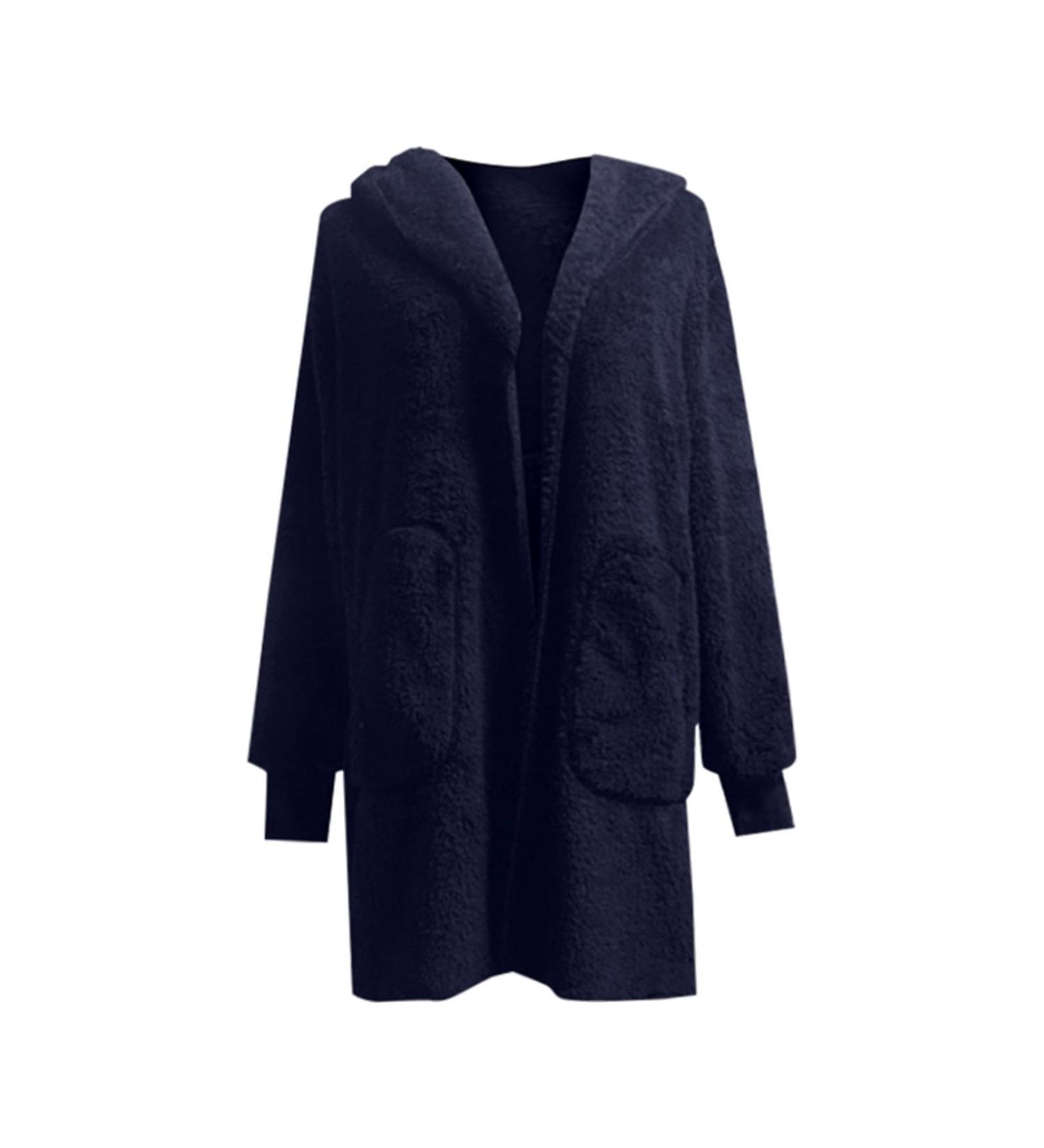 Hanxiulin Women's Fleece Jacket - Plush Hooded Sweater Warm Long-Sleeved Winter Coat Fluffy 4XL Dark Blue - Buy Online on GoSupps.com