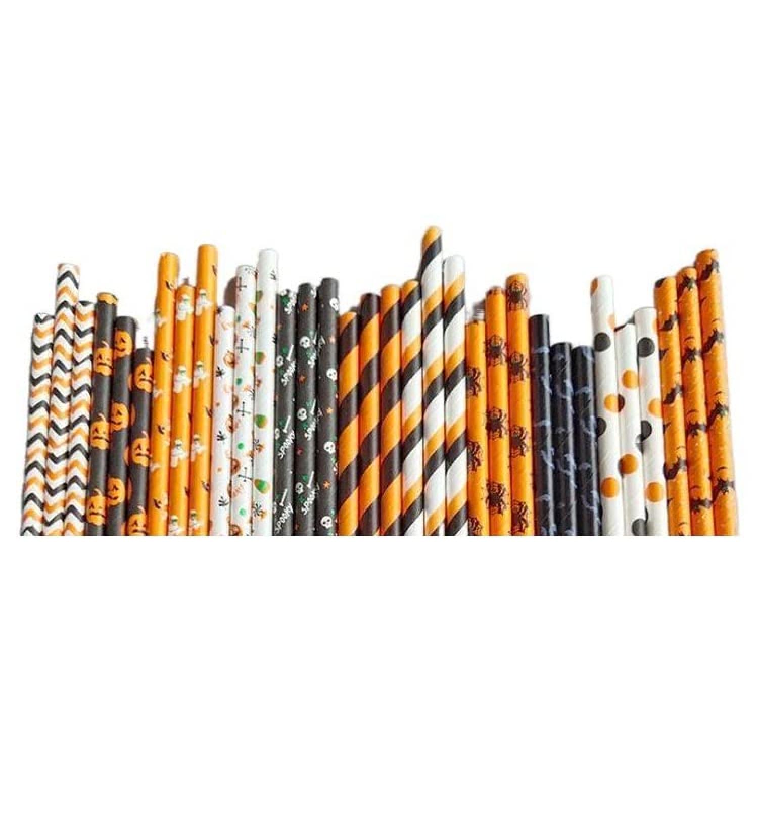 Disposable Paper Straw degradable Paper Straw Party Straw Holiday Combination Series 100 PCs Halloween series 0.6*19.7cm - Buy Online on GoSupps.com