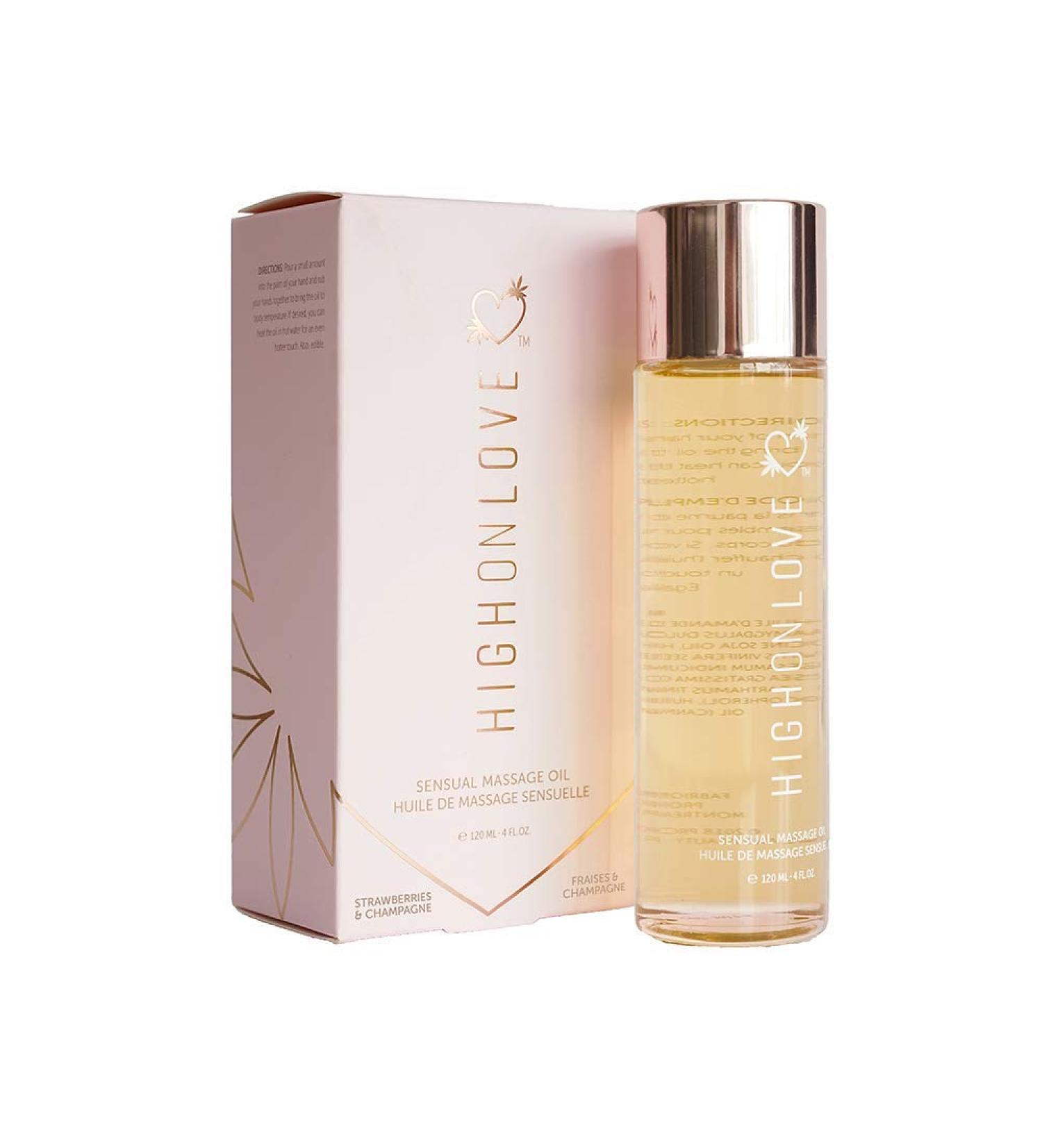 HighOnLove Natural Hemp Oil with Grapeseed & Vitamin E | Skin Care & Relaxation (120 ml) - Strawberries & Champagne - Buy Online on GoSupps.com