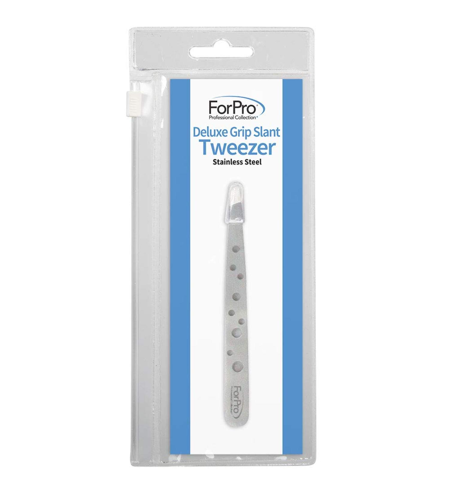 ForPro Deluxe Grip Slant Tweezer  Stainless Steel Non-Slip Grip  Precision Eyebrow and Facial Hair Tweezer  3  L