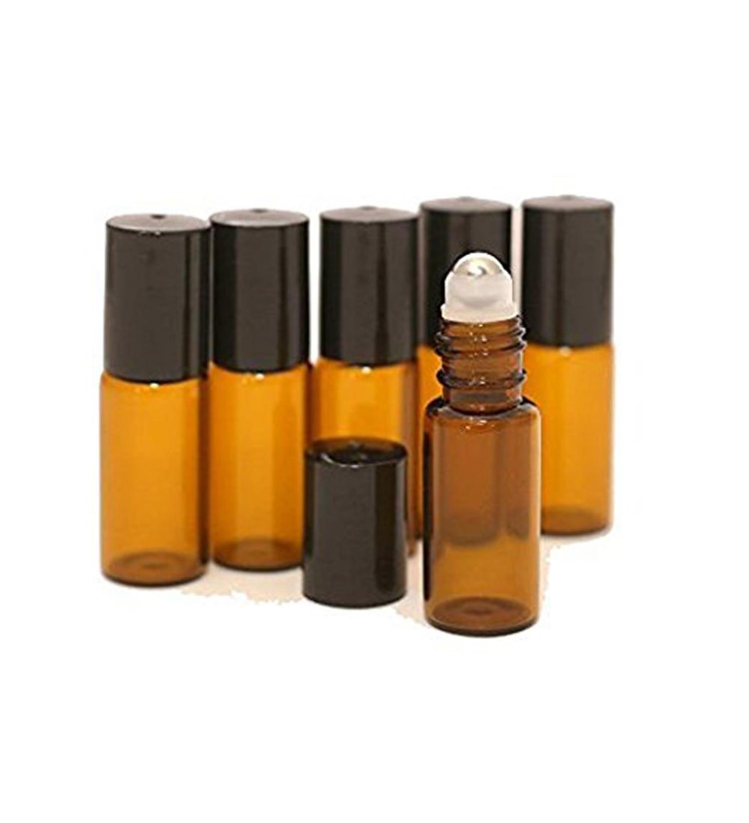 12Pcs 5ml Amber Glass Roll-on Bottles with Stainless Steel Rollers and Black Caps - Perfect for Essential Oils, Perfumes, Lip Balms - Buy Online on GoSupps.com