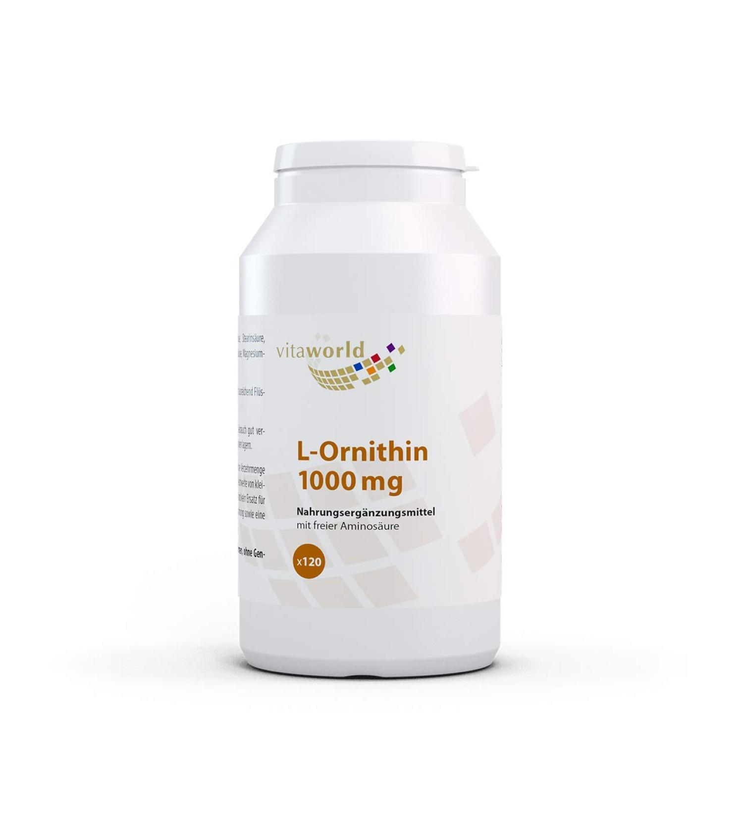 Vita World L-Ornithine 1000 MG 120 Tablets High Dosed Vegan Only 1 Tablet per Day Made in Germany - Buy Online on GoSupps.com