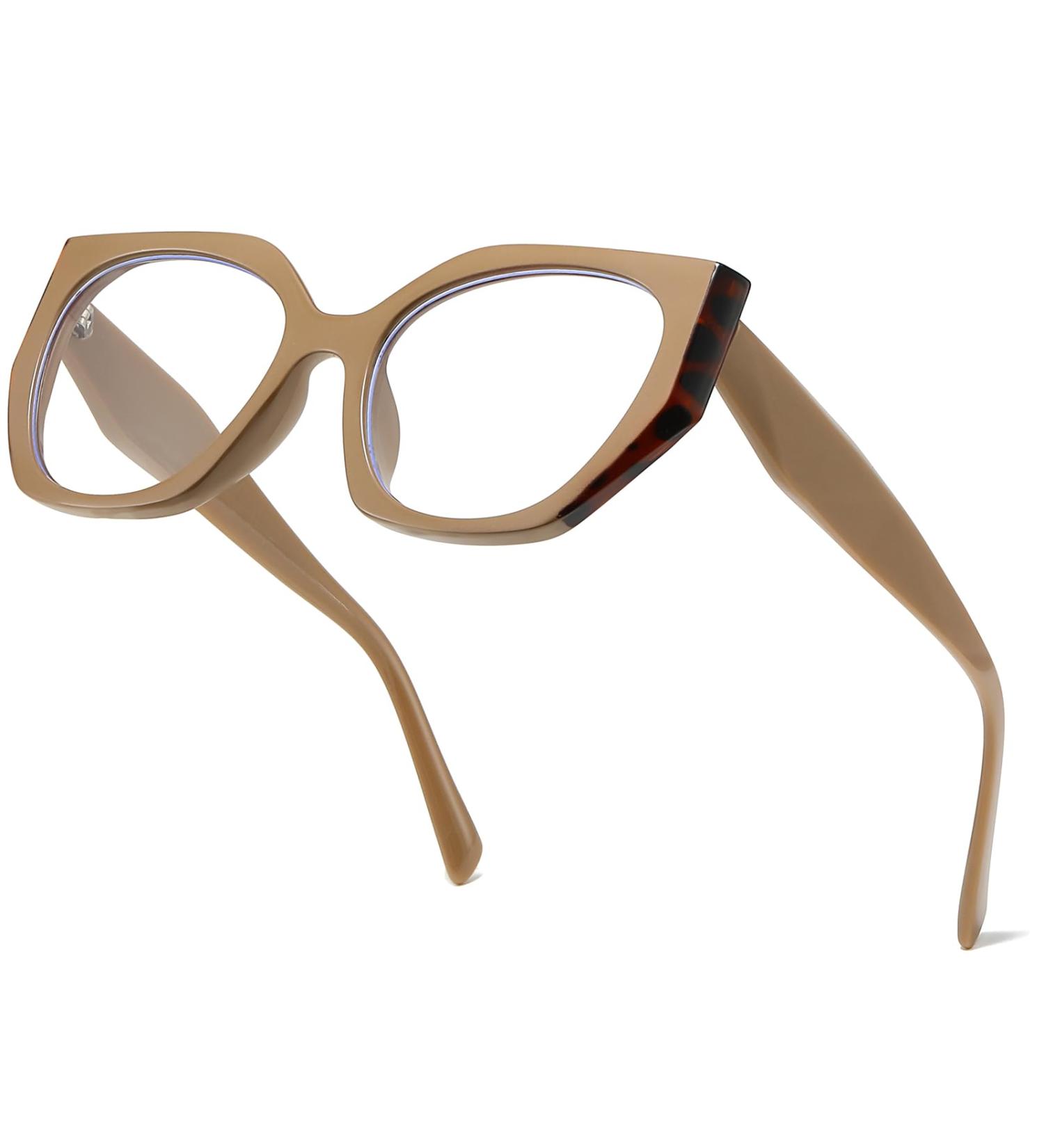 Fashion Blue Light Blocking Glasses for Women - Stylish Square Khaki Frame for Computer TV & Gaming - Buy Online on GoSupps.com