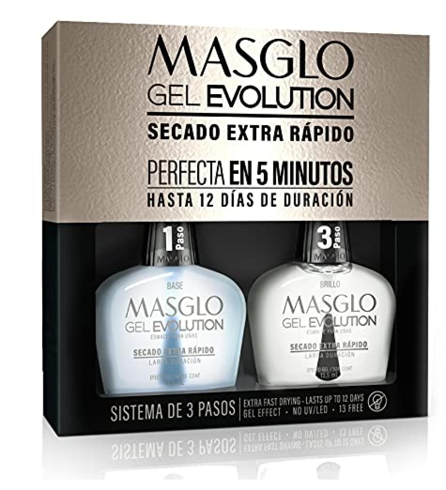 MASGLO GEL EVOLUTION Nail Polish Gel Effect - Base & Top Coat Kit - No UV/LED Lamp Required - Up to 12 Days Duration - 2PCs - Buy Online on GoSupps.com