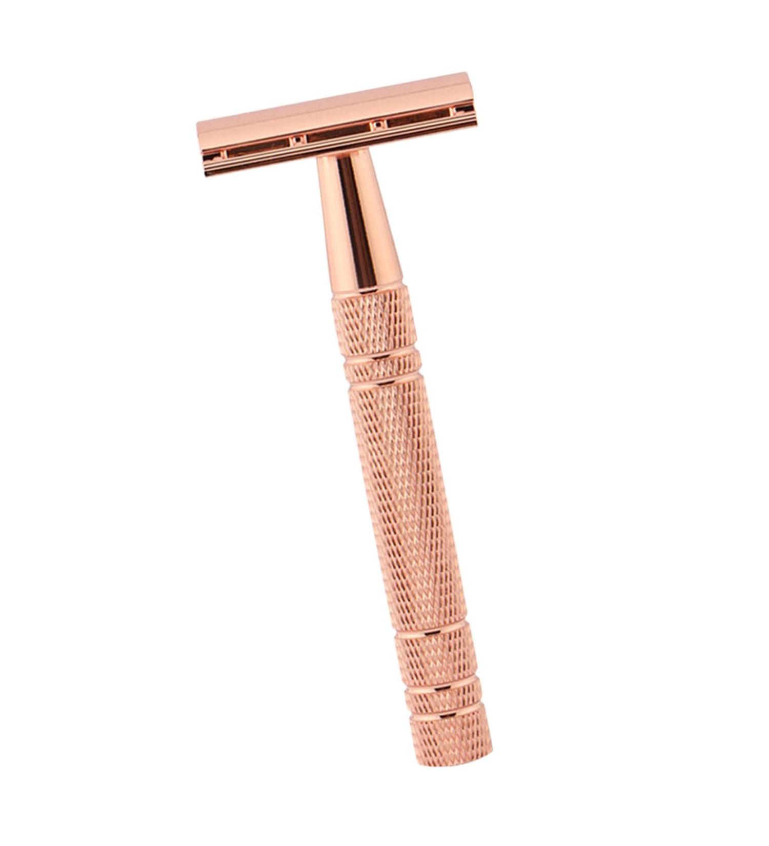 Harilla Double Edge Security Razor with Long Handle - Premium Zinc Alloy Rose Gold Finish Includes 5 Stainless Steel Blades for Home & Salon Use - Buy Online on GoSupps.com
