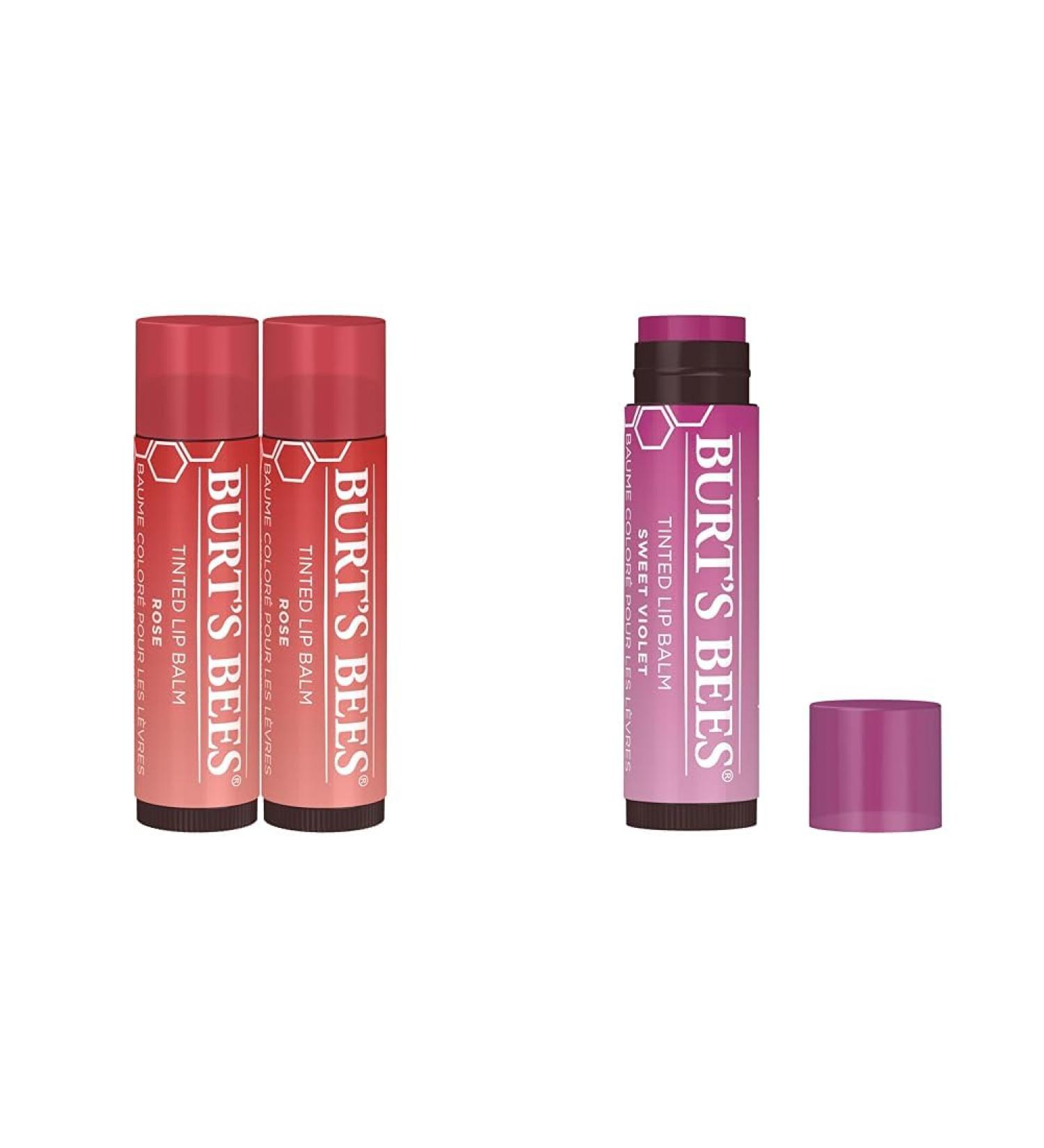 Burt's Bees 2-Pack Rose & Violet Tinted Lip Balm Duos with Shea Butter 8-Hour Hydration Buildable Tint - Buy Online on GoSupps.com