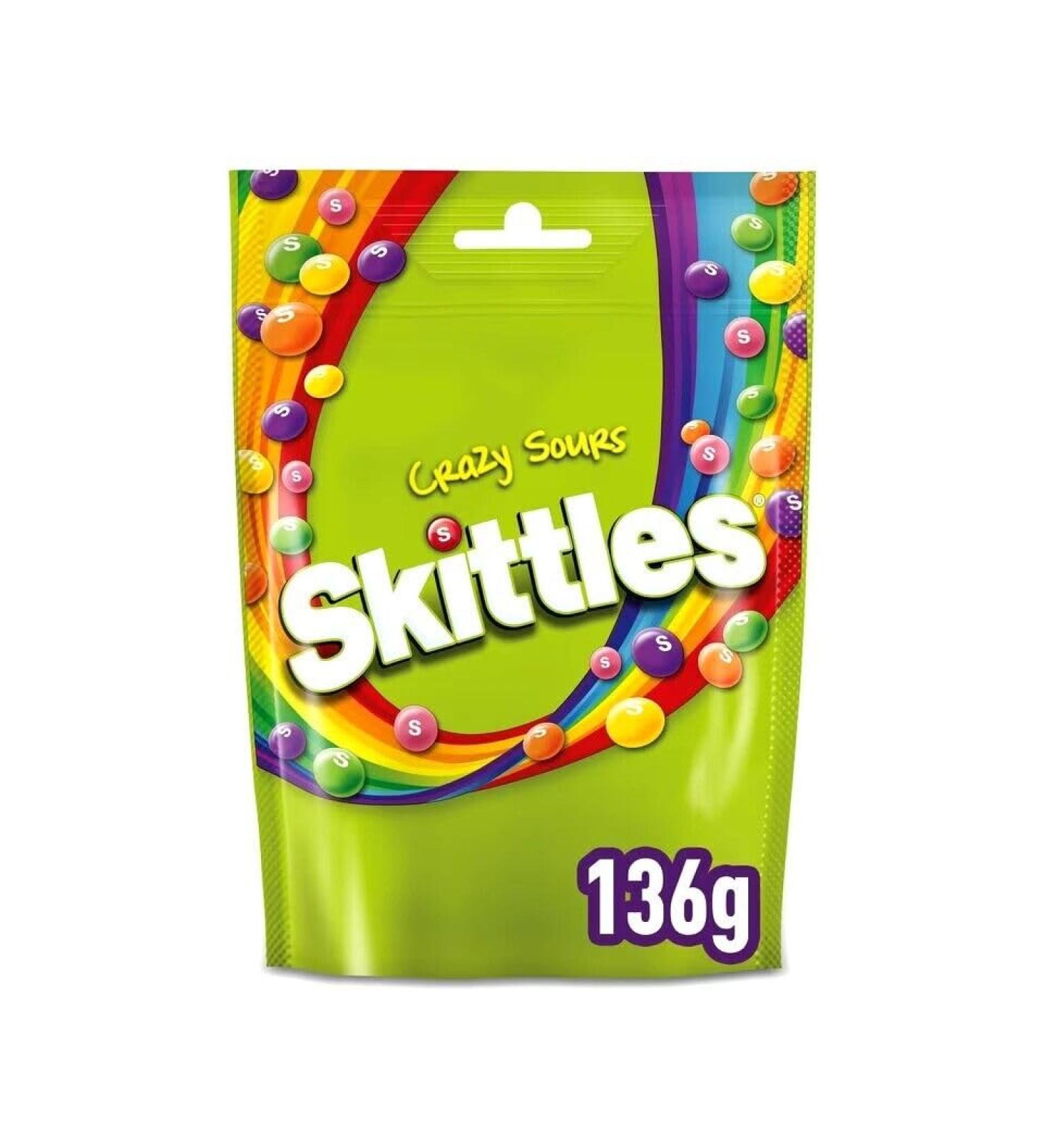 Skittles Crazy Sour Fruit Sweets 136G | Striking your tastebuds with sourness | Suitable for Vegetarians. - Buy Online on GoSupps.com