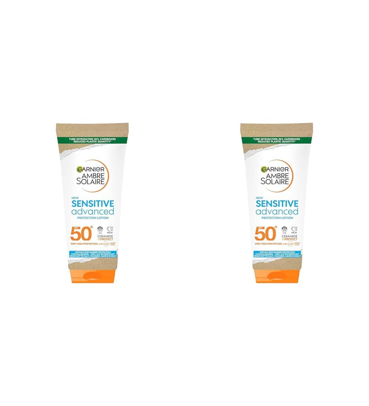 Garnier Ambre Solaire SPF 50+ Sensitive Advanced Sun Cream For Sensitive Skin Water Resistant & Non-Greasy Sunscreen SPF 50 UVA & UVB Protection Approved by Cruelty Free International 175ml 175 ml (Pack of 2) - Buy Online on GoSupps.com