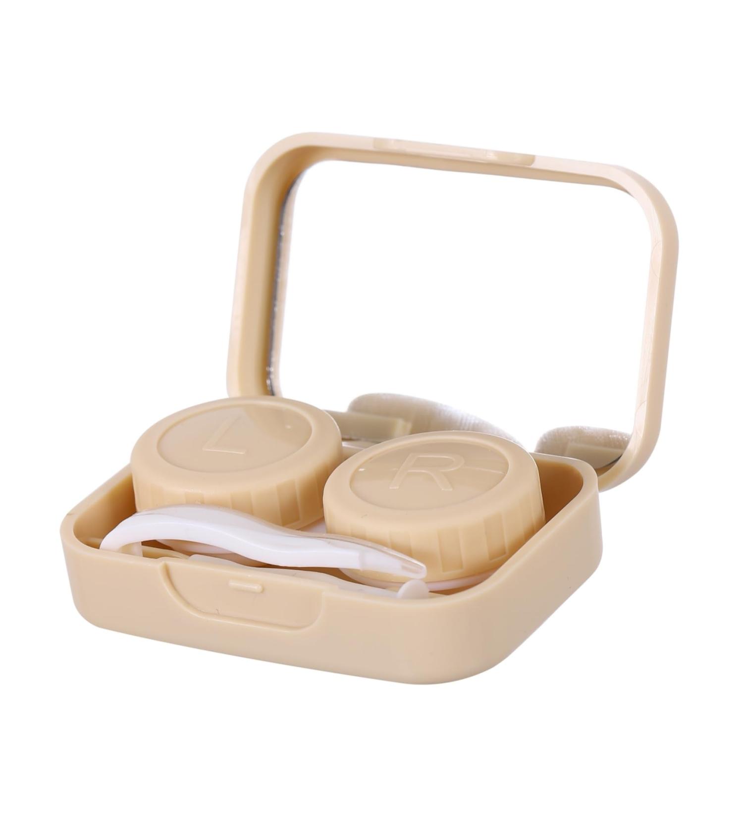 Kichouse 4-Box Care Box for Colored Contact Lenses | Contact Lens Containers with Mirror | Travel-Friendly Eye Care Organizer - Beige 6.5x4.5x2cm - Buy Online on GoSupps.com