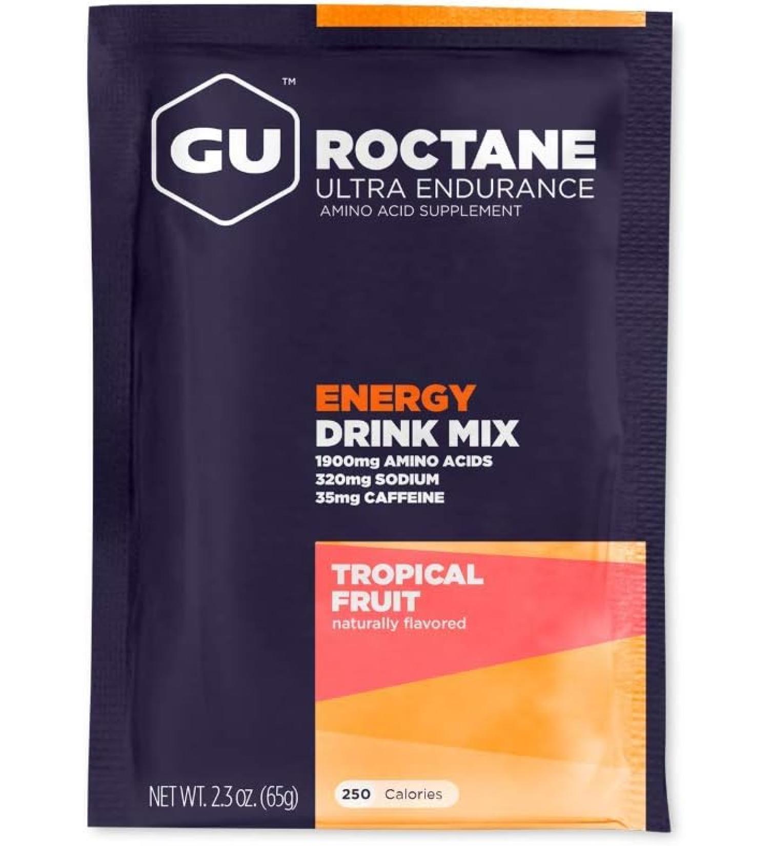GU Energy Roctane Ultra Endurance Energy Drink Mix - Vegan  Gluten-Free  Kosher  Dairy-Free  35mg Caffeine - Tropical Fruit Flavor - 10 Single-Serving Packets - Buy Online on GoSupps.com