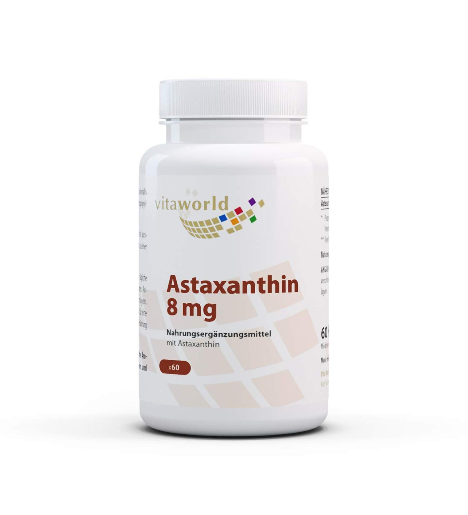 Vita World Pack of 3 Astaxanthin 8mg 3 x 60 Vegetable Capsules without Additives 100% Natural Haematococcus Pluvialis Made in