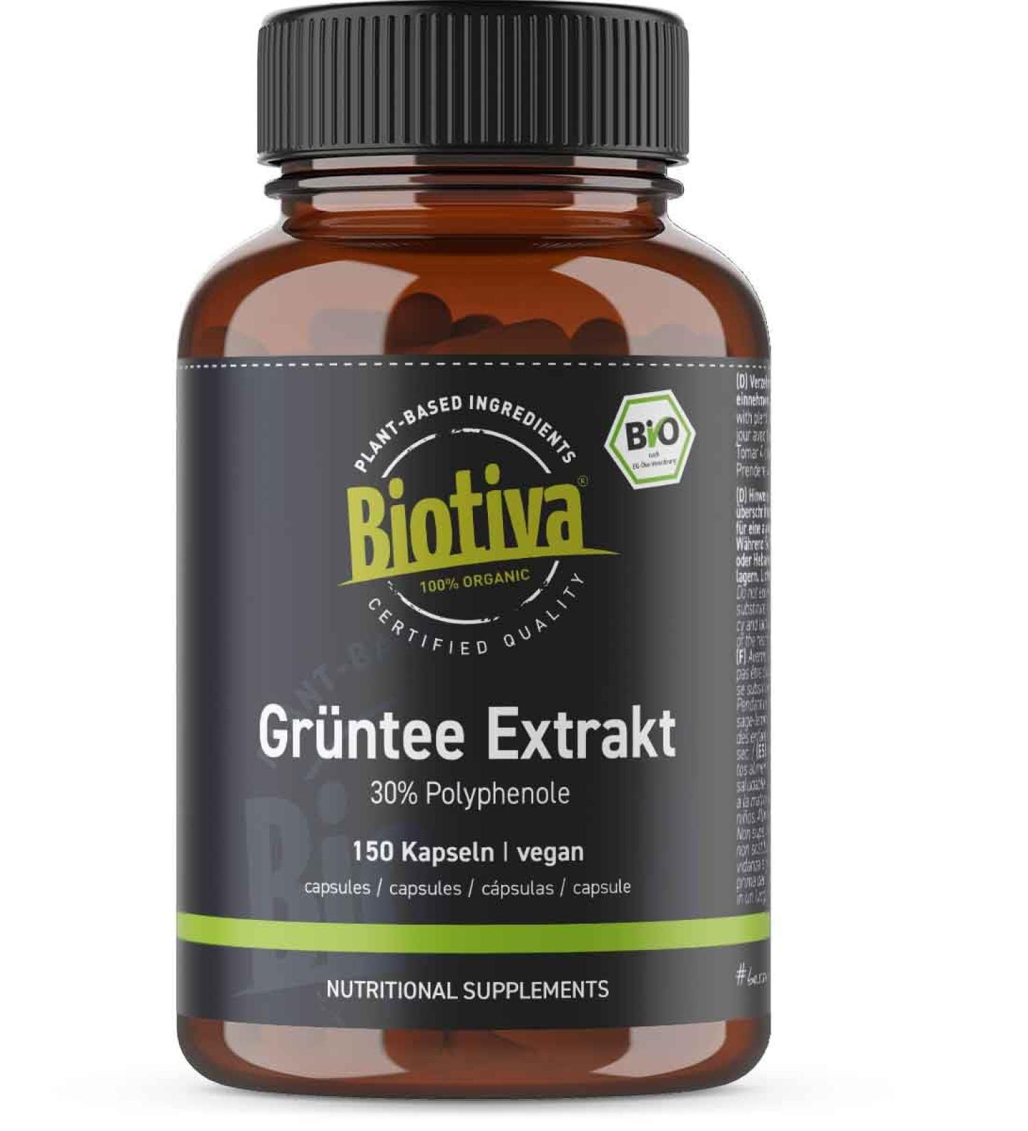 Biotiva Organic Green Tea Extract Capsules - 150 Count | 30% Polyphenols | Premium Antioxidant Supplement for Health - Buy Online on GoSupps.com