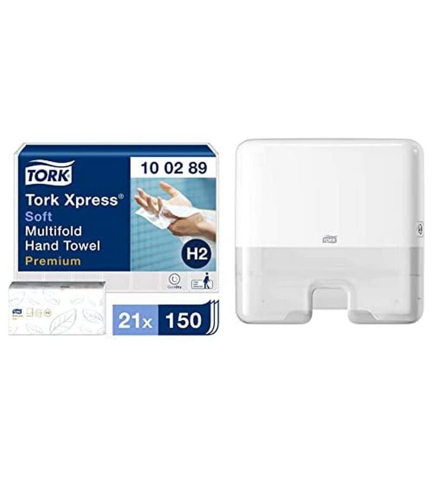 Buy Tork XPress Soft Multifold Paper Towels & Mini Dispenser Set - Premium 2-Layer White Towels Compact H2 Bundle for International Shipping - Buy Online on GoSupps.com