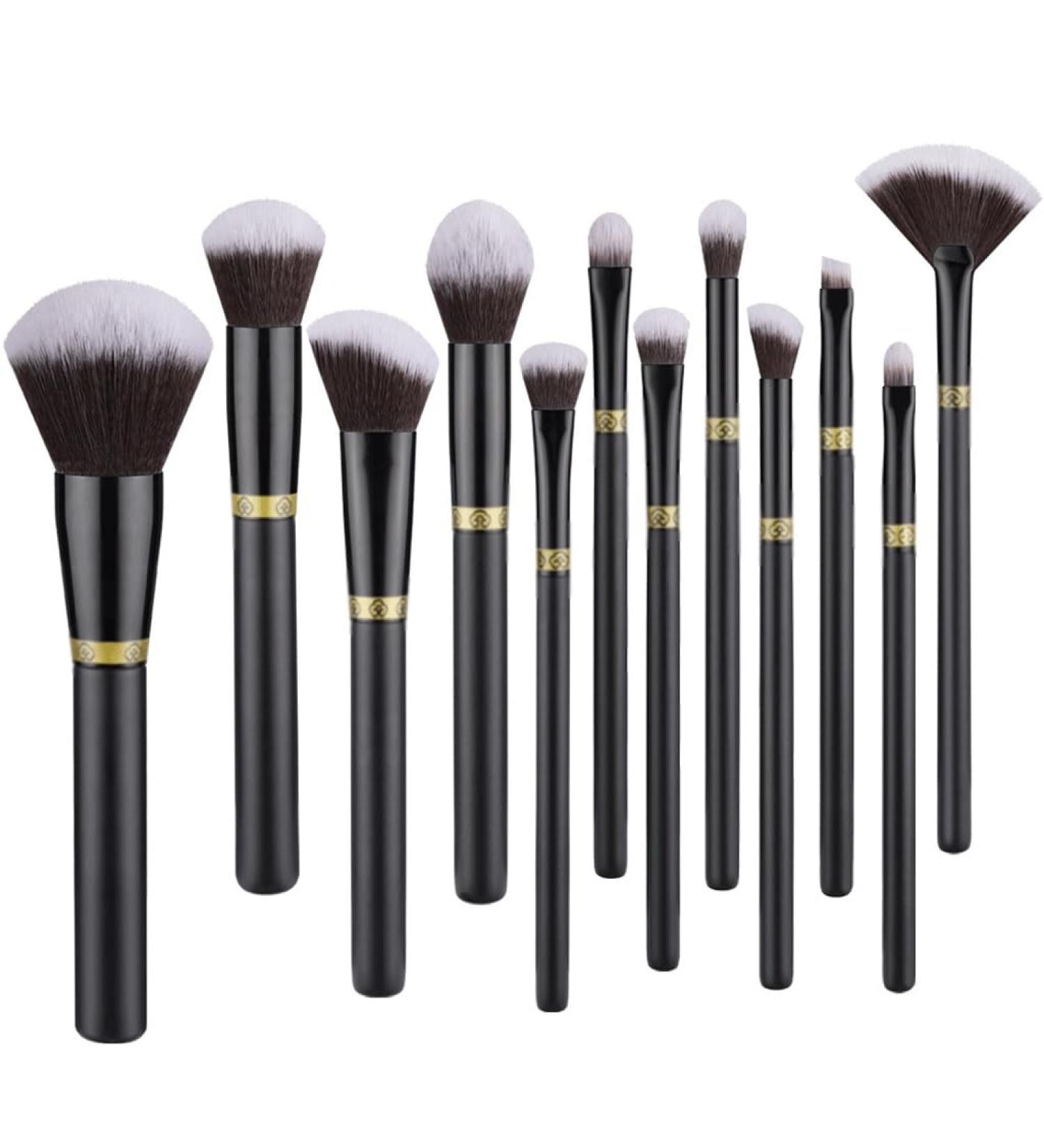 12-Piece Black Makeup Brush Set | Powder Concealer Eyeshadow & Eyebrow Brushes | Beauty Tools for Flawless Application - Buy Online on GoSupps.com