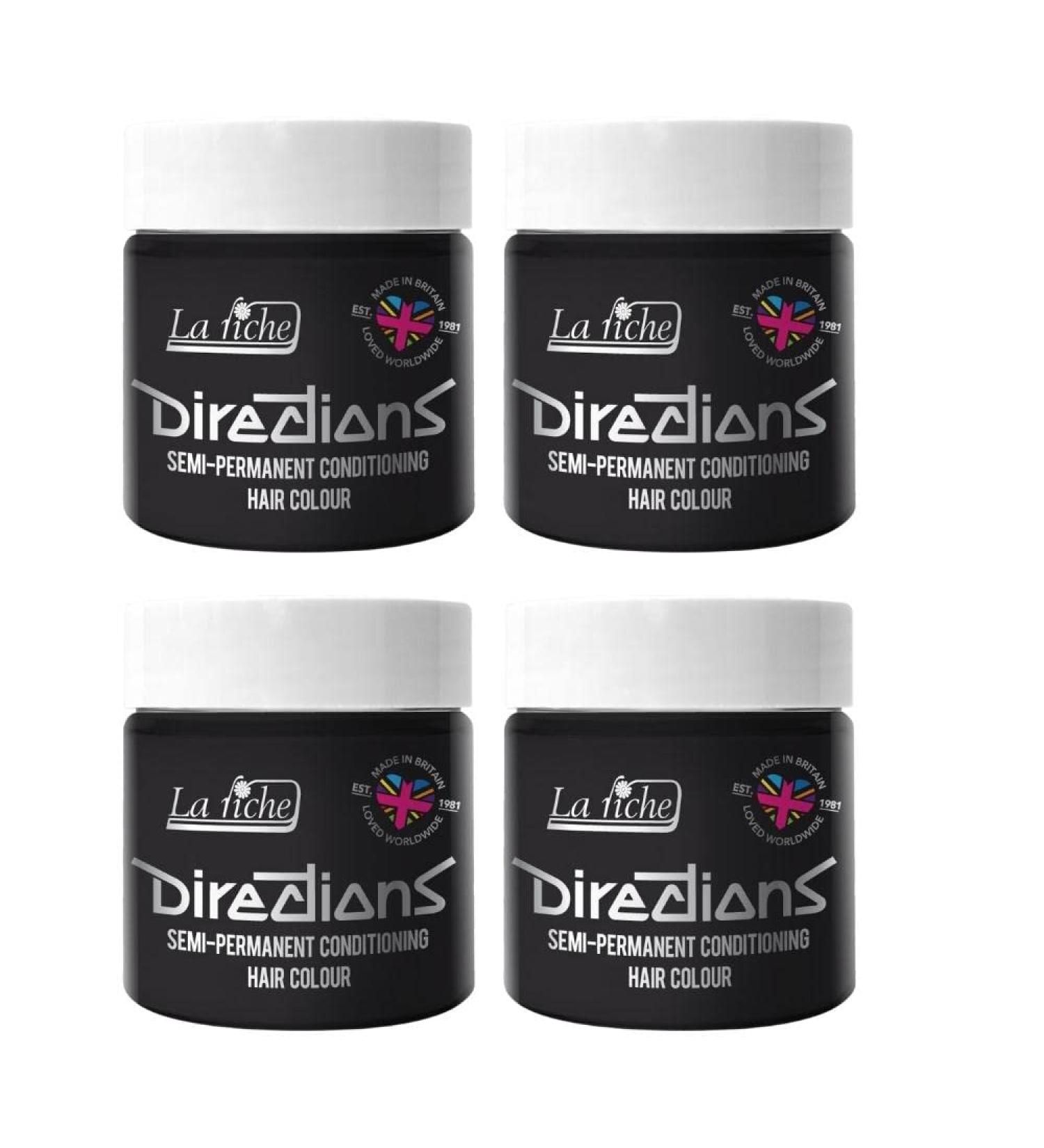 4x La Riche Directions Semi-Permanent Hair Color 100ml Tub - Ebony Ebony 100 ml (Pack of 4)