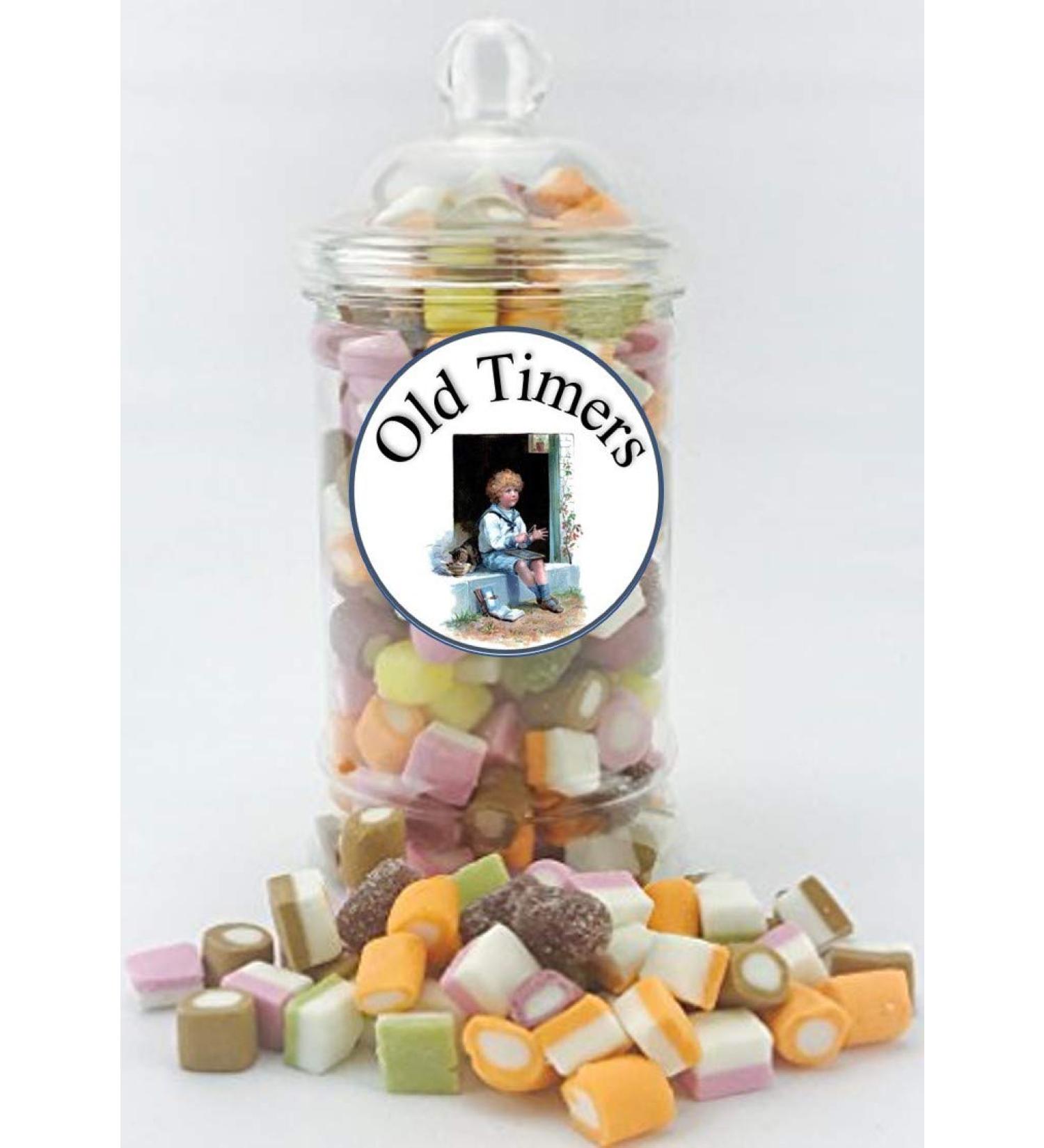 Old Timers Traditional Dolly Mixtures in Reusable Retro Victorian Style Plastic Jar 970 millilitres 750 grams - Buy Online on GoSupps.com