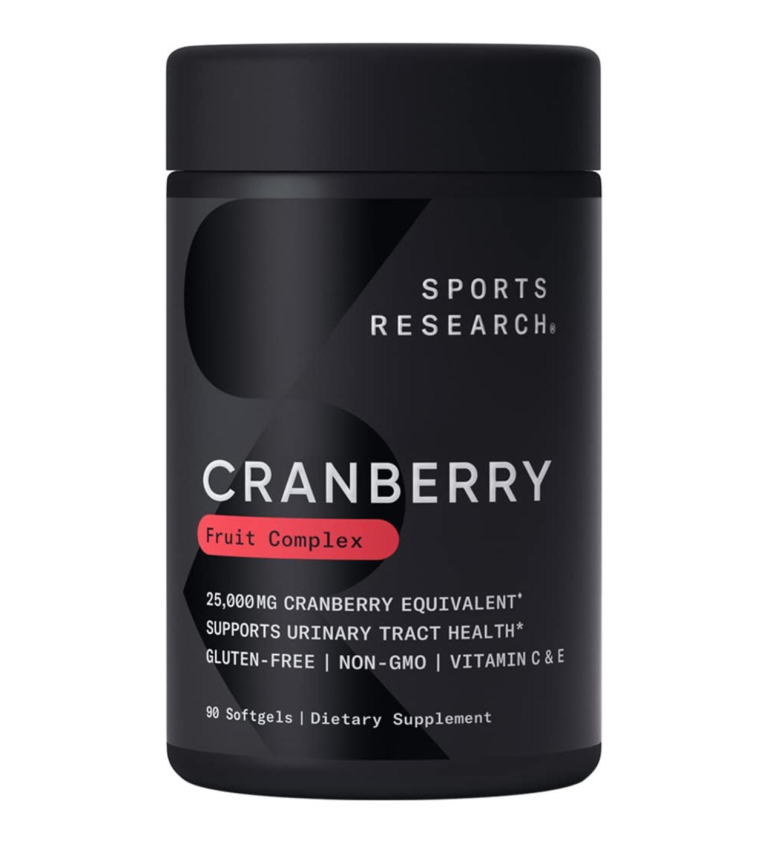 Sports Research Cranberry Whole Fruit Concentrate - 25,000mg Equivalent Fresh Cranberries - Pacran, Non-GMO, Gluten-Free (90 Softgels) - Buy Online on GoSupps.com