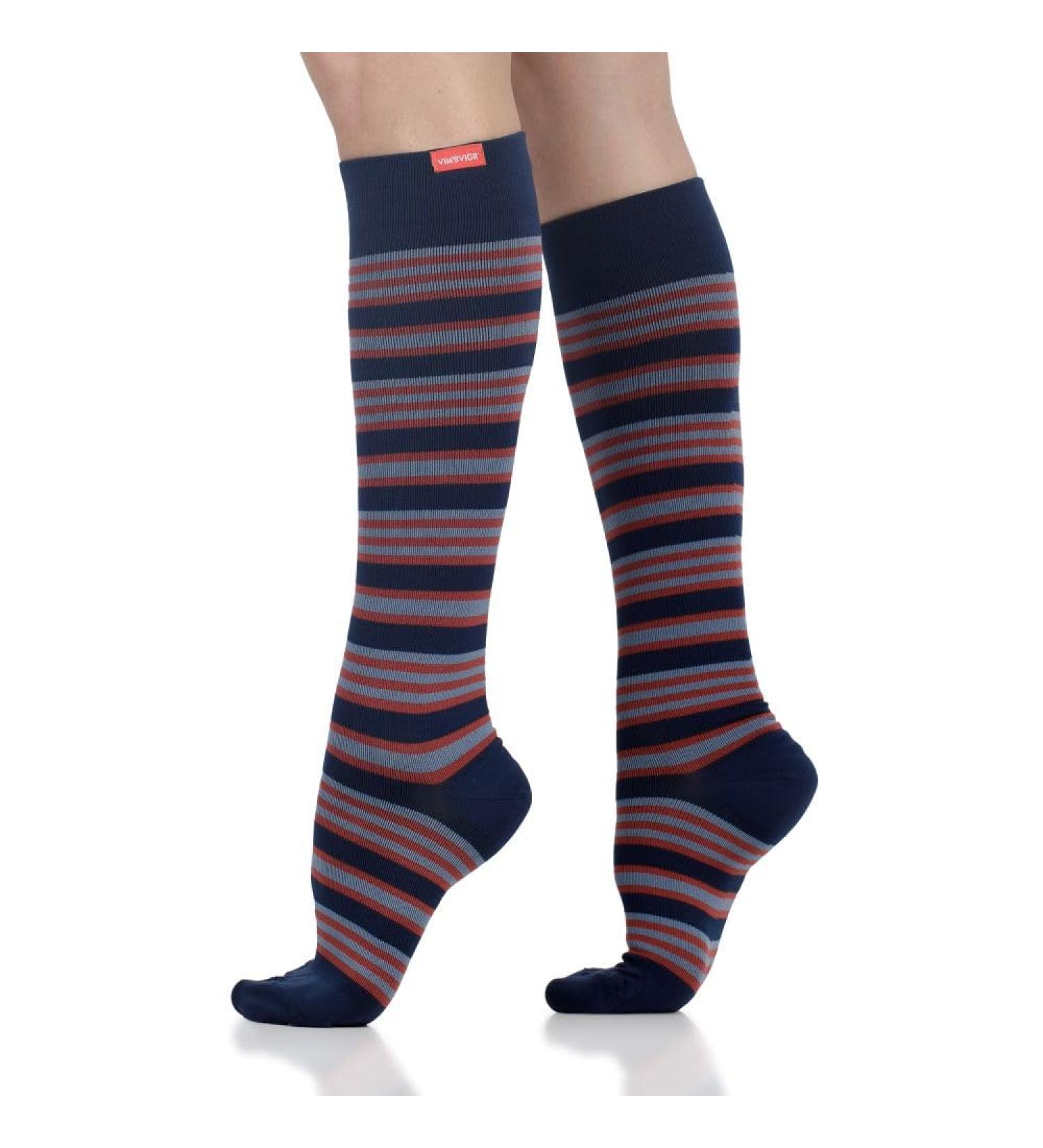 VIM & VIGR Compression Socks - 20-30 mmHg Graduated Support (Navy & Red Stripe Large/X-Large) - Perfect for Travel & Daily Wear - Buy Online on GoSupps.com