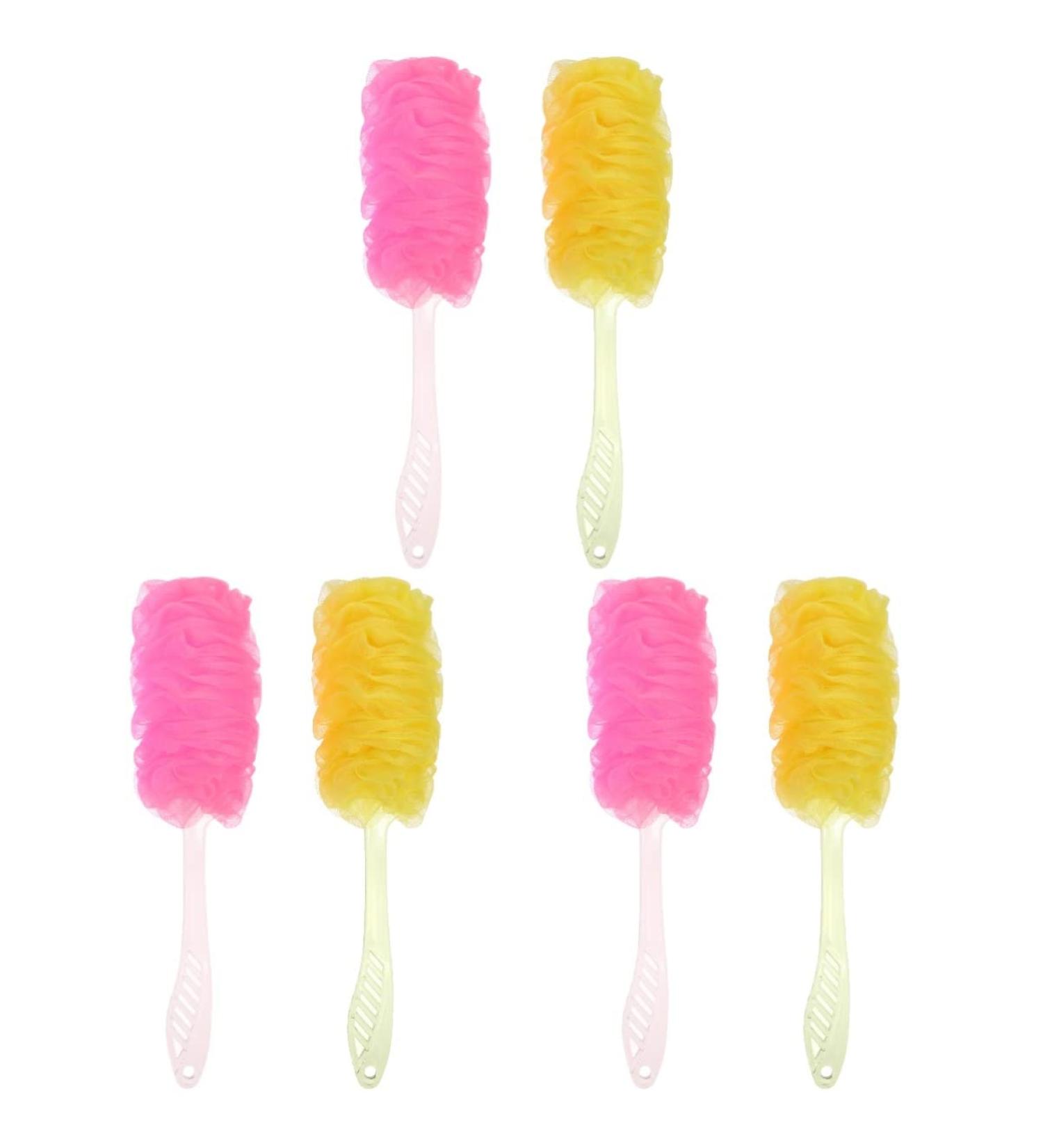 Minkissy 6 Pcs Long Handle Bath Brush & Loofah Set - Perfect for Shower Body Scrubbing & Bathing | 43x12cm | Durable Sponges for All Skin Types - Buy Online on GoSupps.com