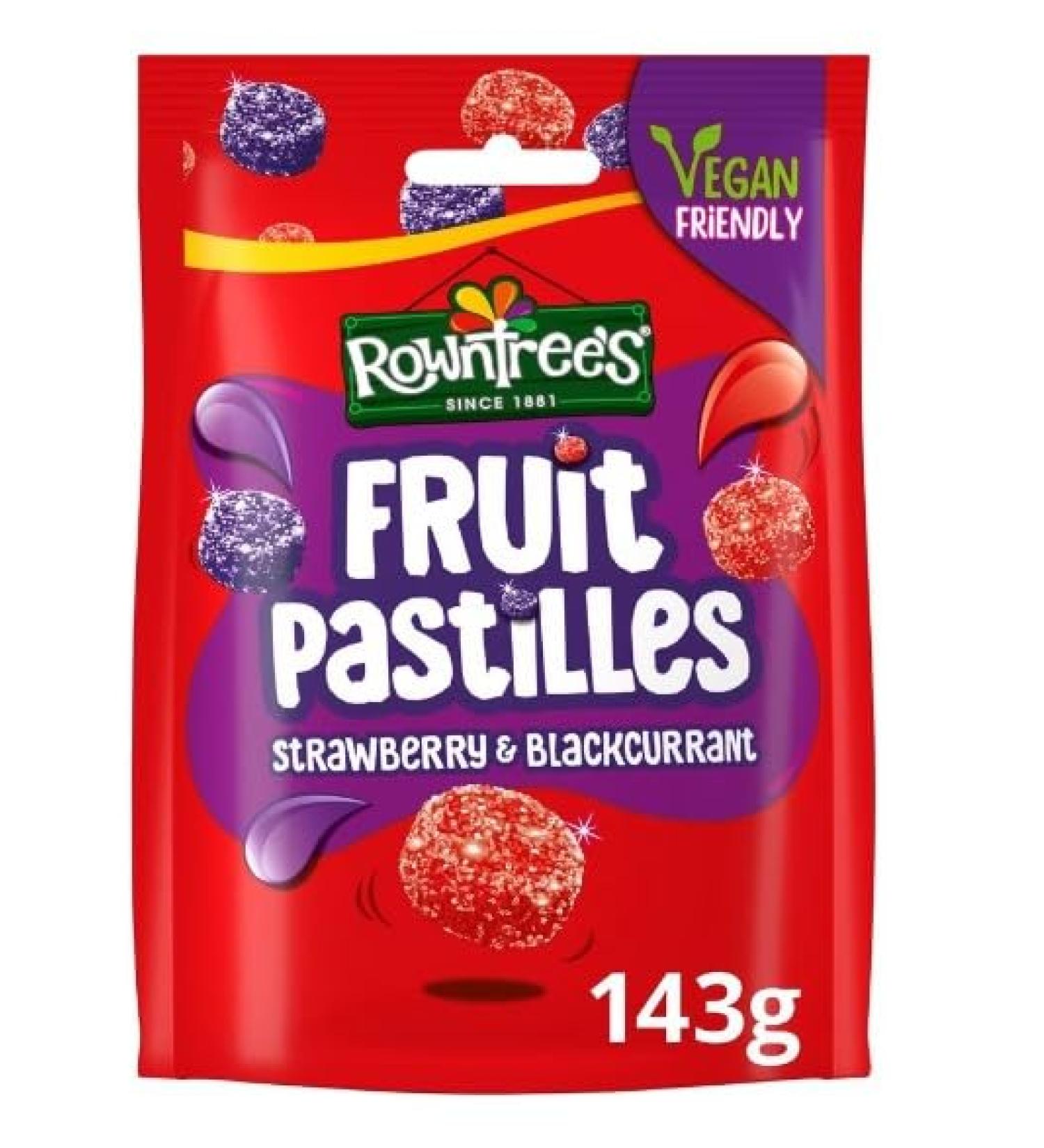 3 x Rowntree's Fruit Pastilles Strawberry & Blackcurrant Sweets Sharing Bag 143g Delicious Tasty And Twisty Treat Gift Hamper For Birthday Christmas Easter Sold By Kidzbuzz - Buy Online on GoSupps.com